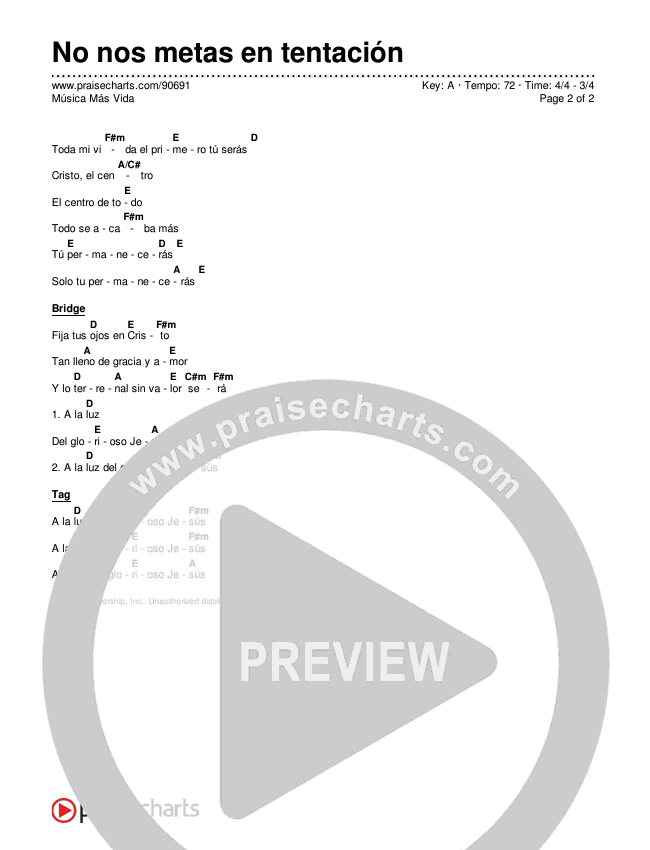 No nos metas en tentación Chord Chart (Música Más Vida)