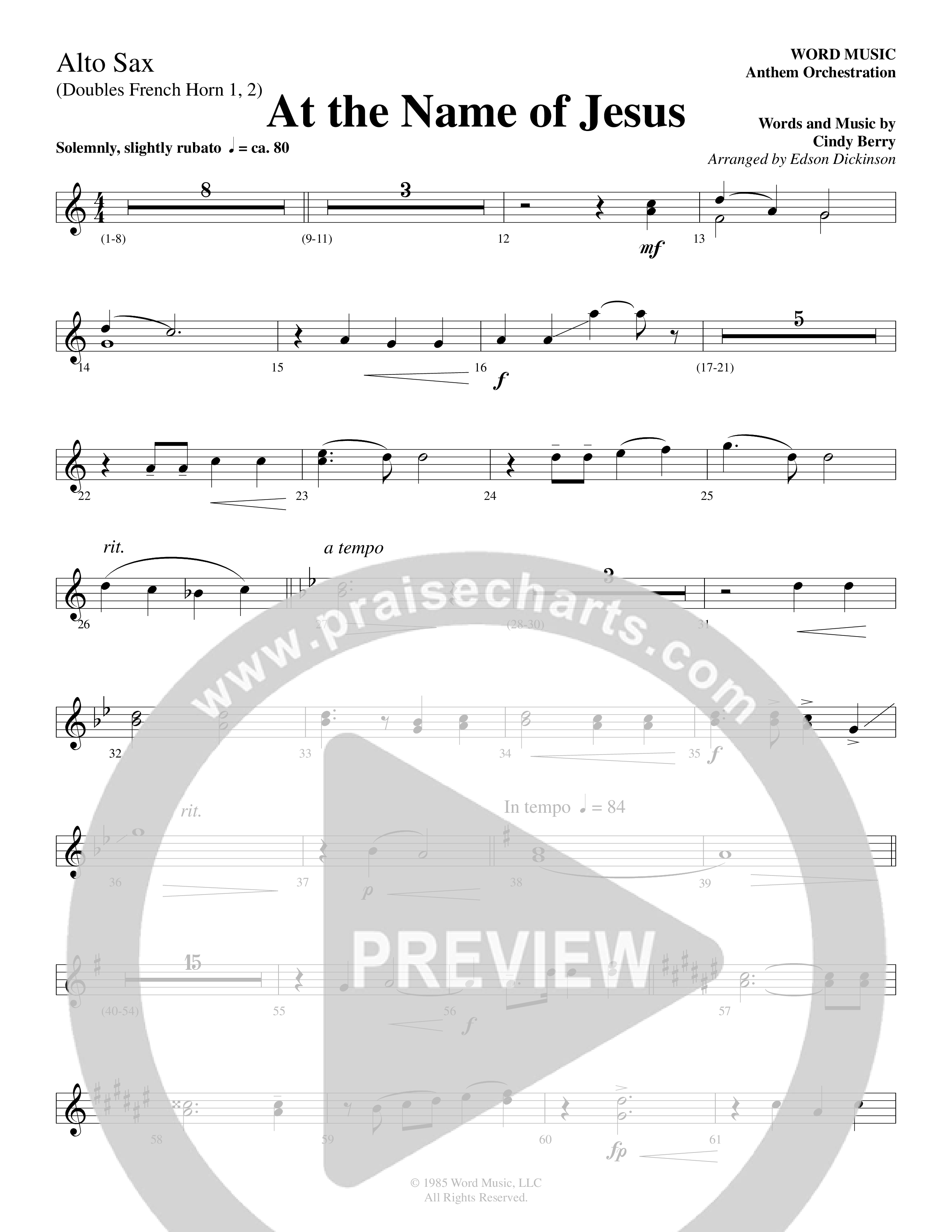 At The Name Of Jesus (Choral Anthem SATB) Alto Sax (Word Music Choral / Edson Dickinson)