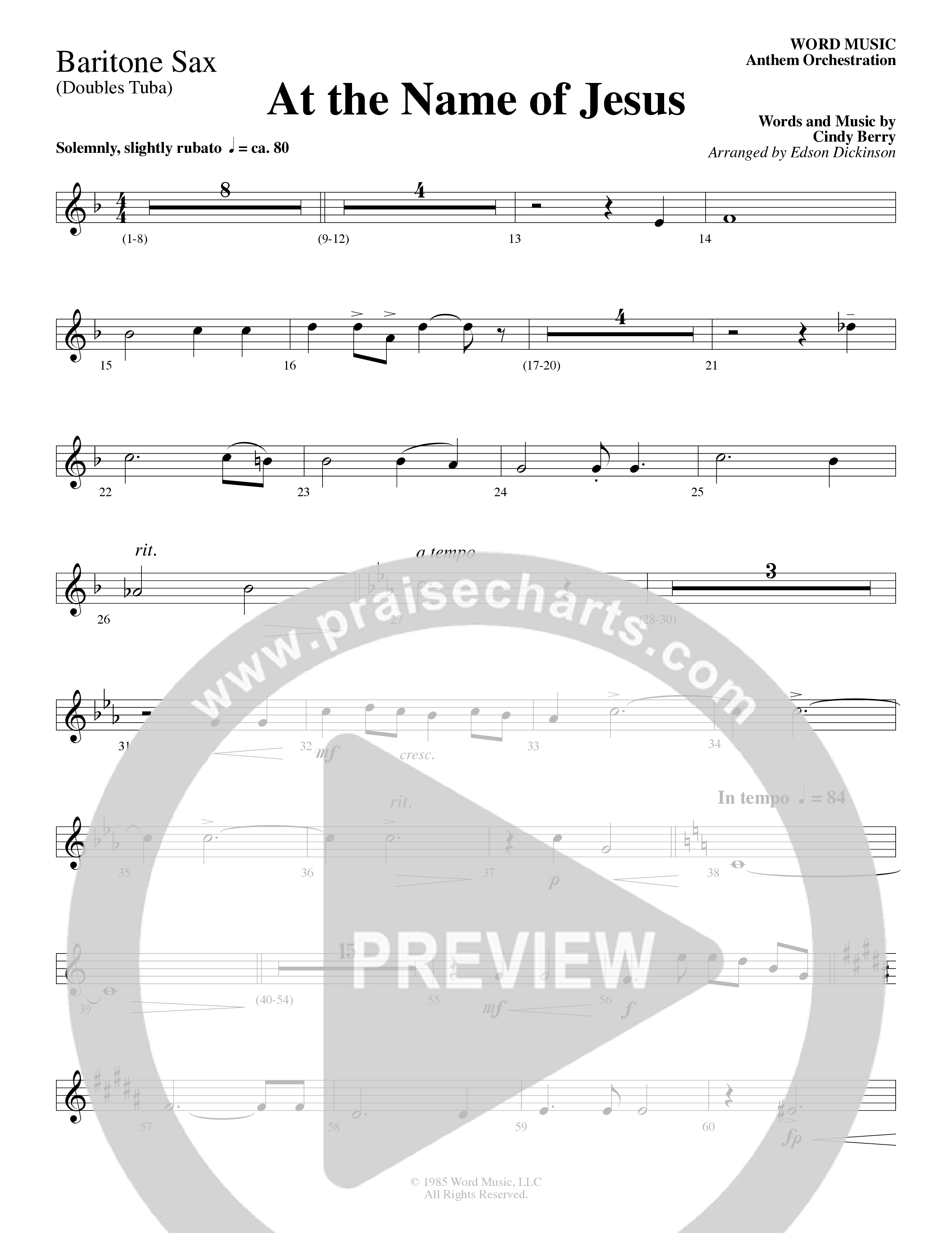 At The Name Of Jesus (Choral Anthem SATB) Bari Sax (Word Music Choral / Edson Dickinson)