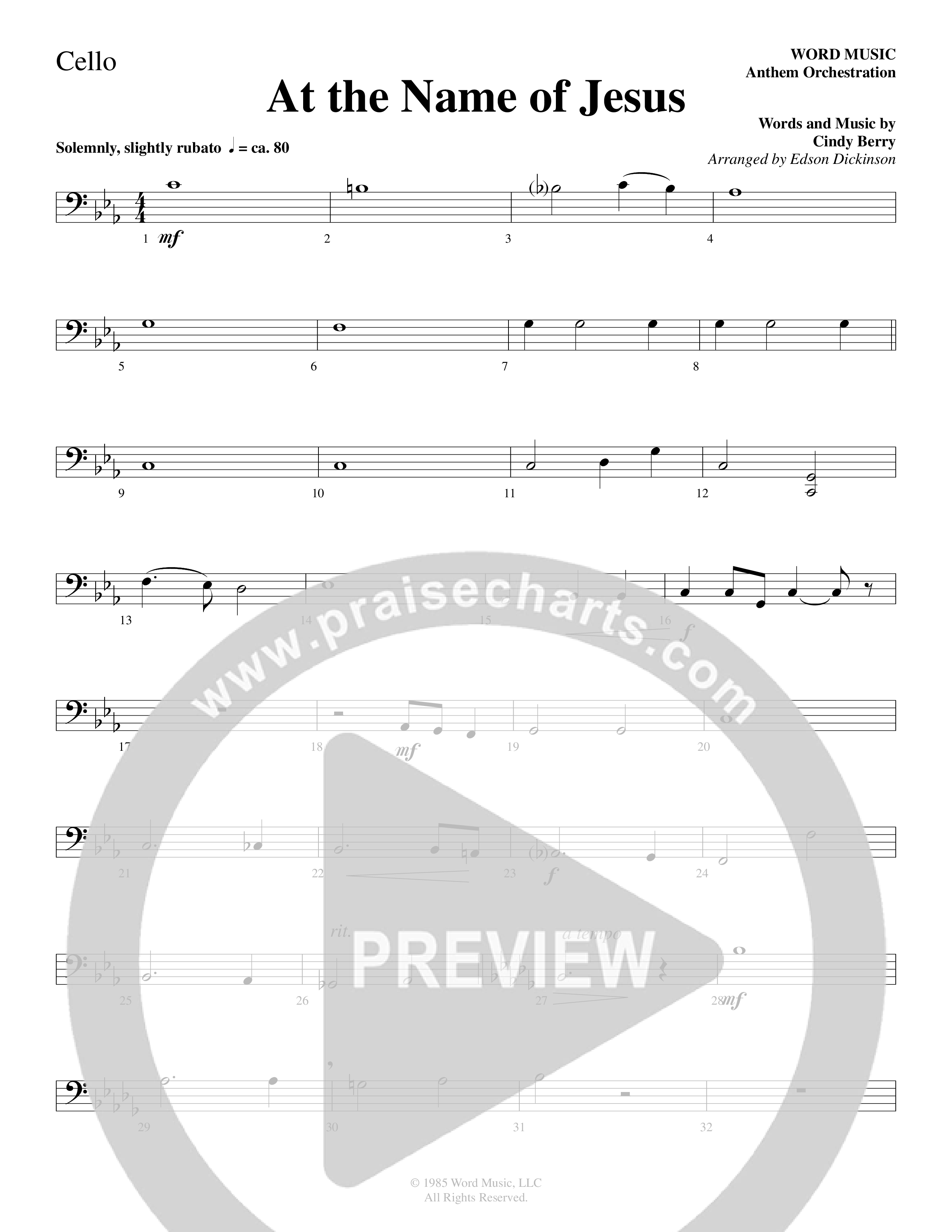 At The Name Of Jesus (Choral Anthem SATB) Cello (Word Music Choral / Edson Dickinson)