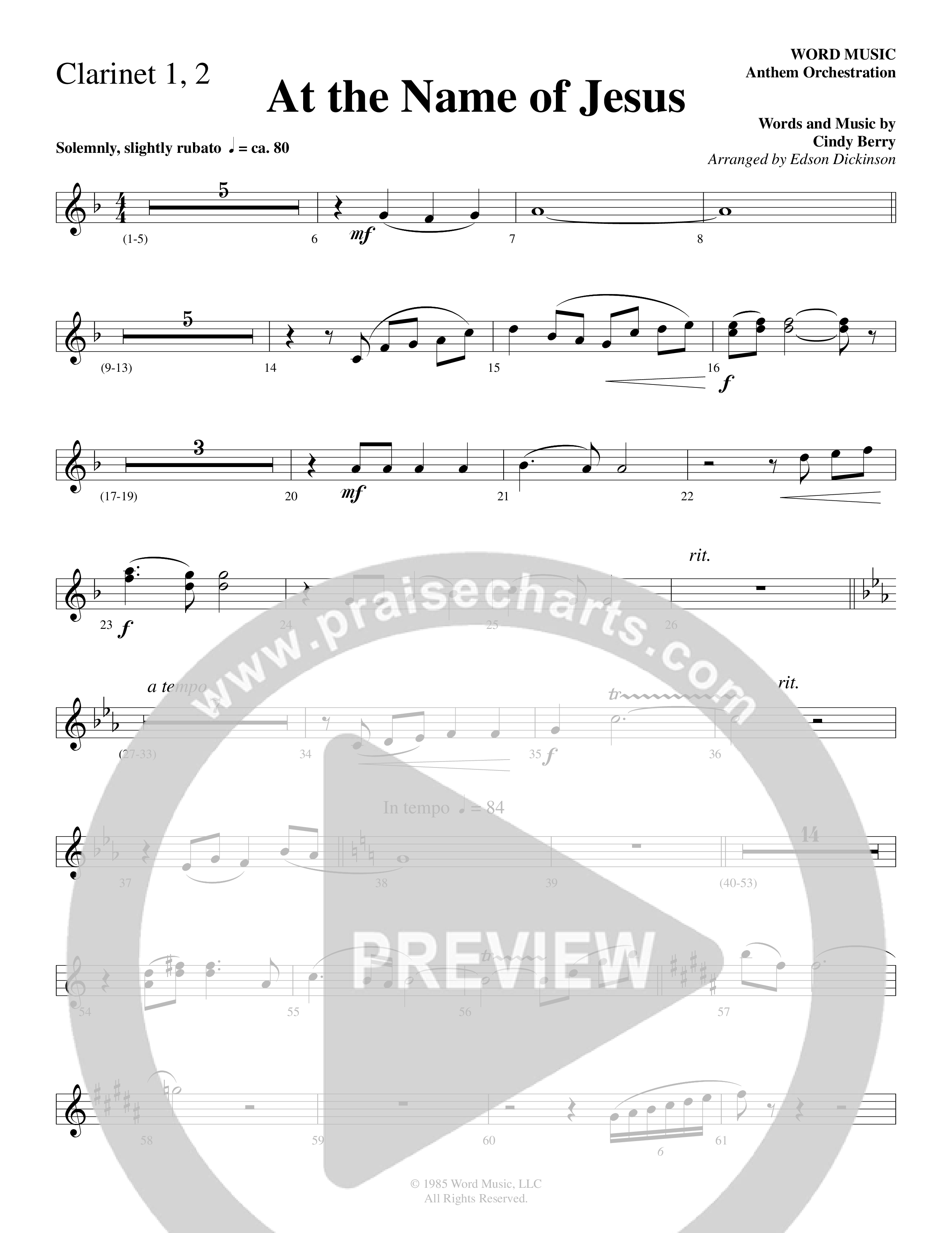 At The Name Of Jesus (Choral Anthem SATB) Clarinet 1/2 (Word Music Choral / Edson Dickinson)
