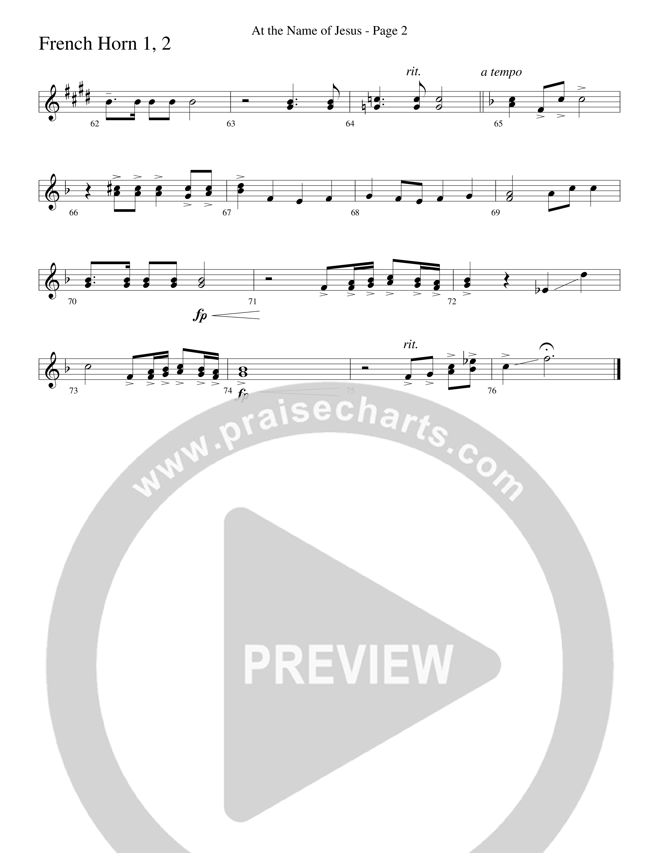 At The Name Of Jesus (Choral Anthem SATB) French Horn 1/2 (Word Music Choral / Edson Dickinson)