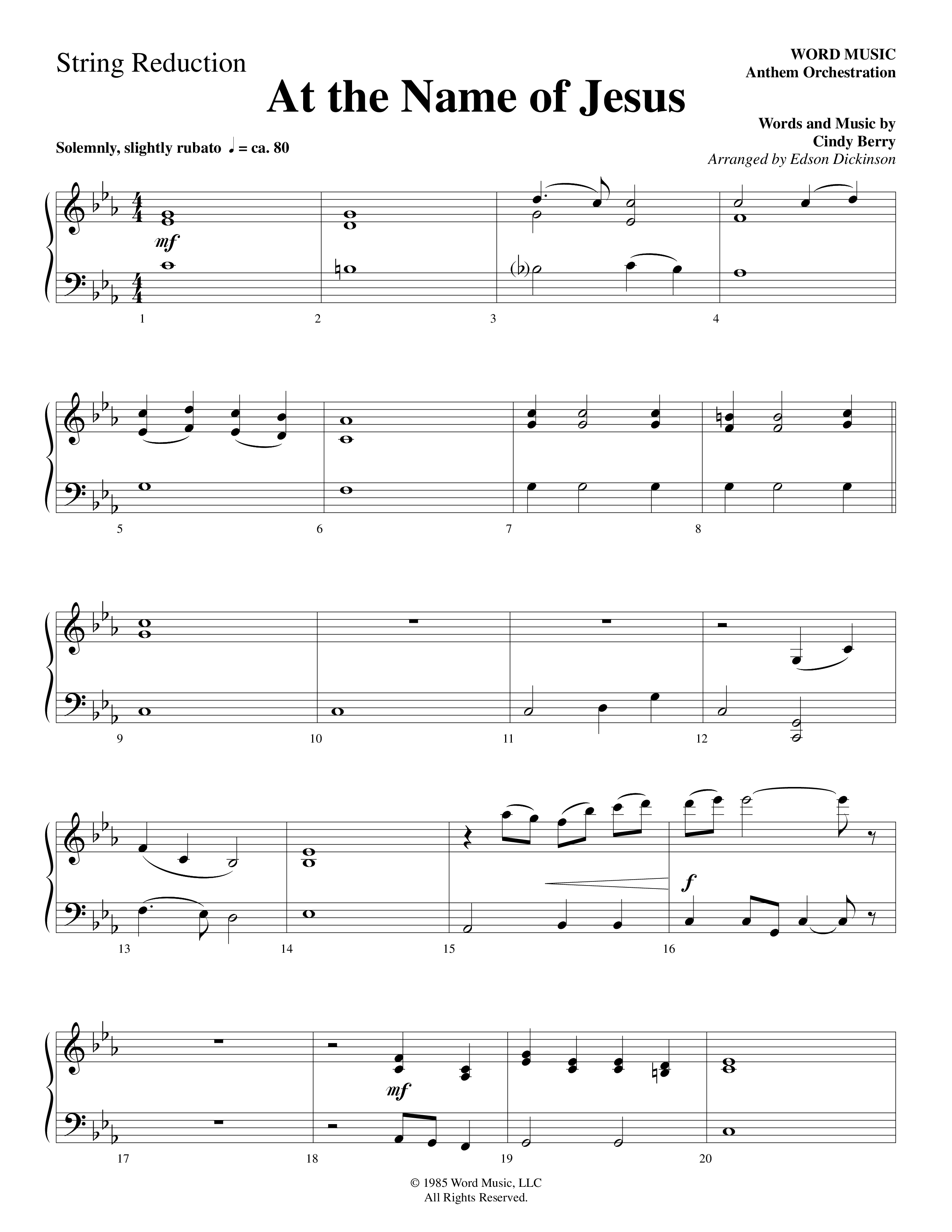 At The Name Of Jesus (Choral Anthem SATB) String Reduction (Word Music Choral / Edson Dickinson)