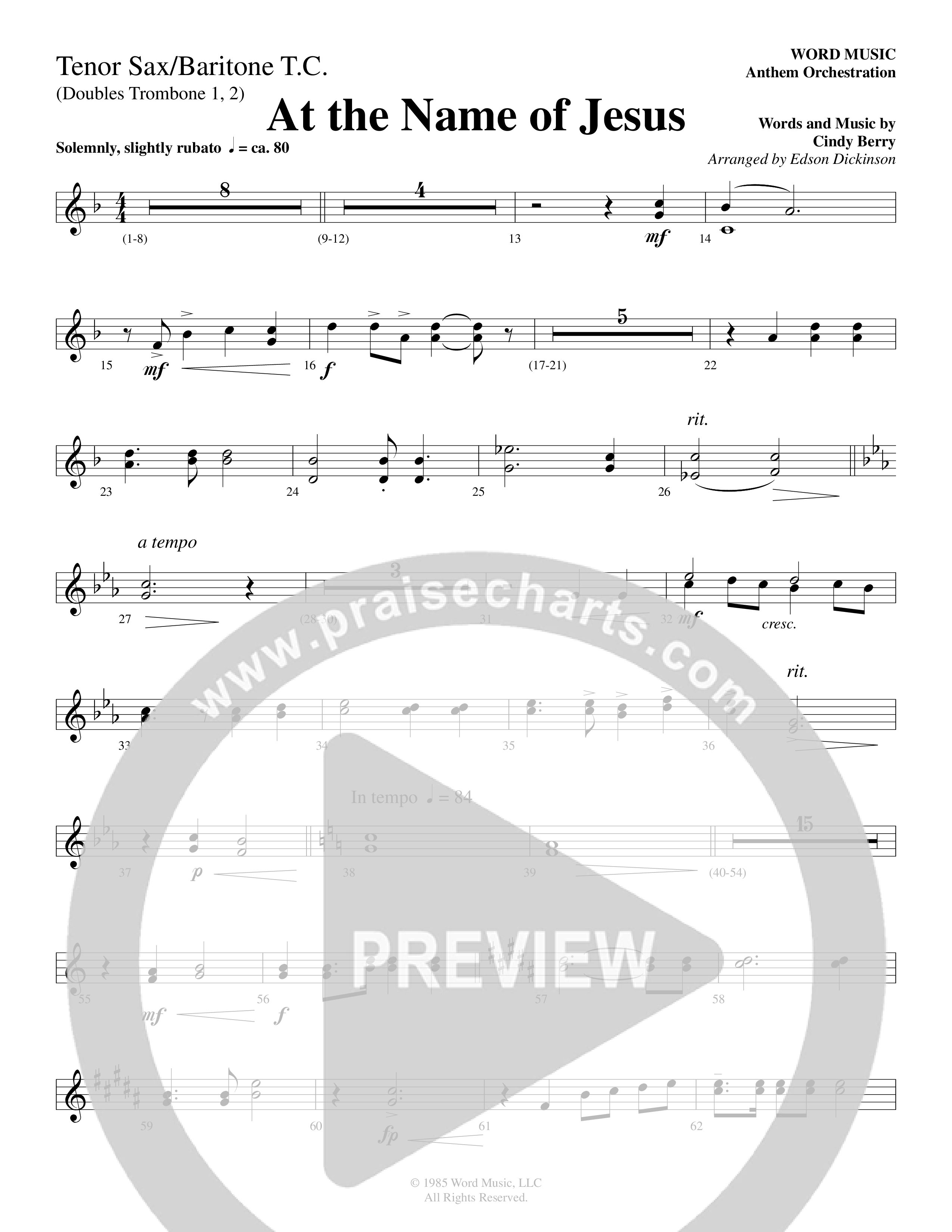 At The Name Of Jesus (Choral Anthem SATB) Tenor Sax/Baritone T.C. (Word Music Choral / Edson Dickinson)