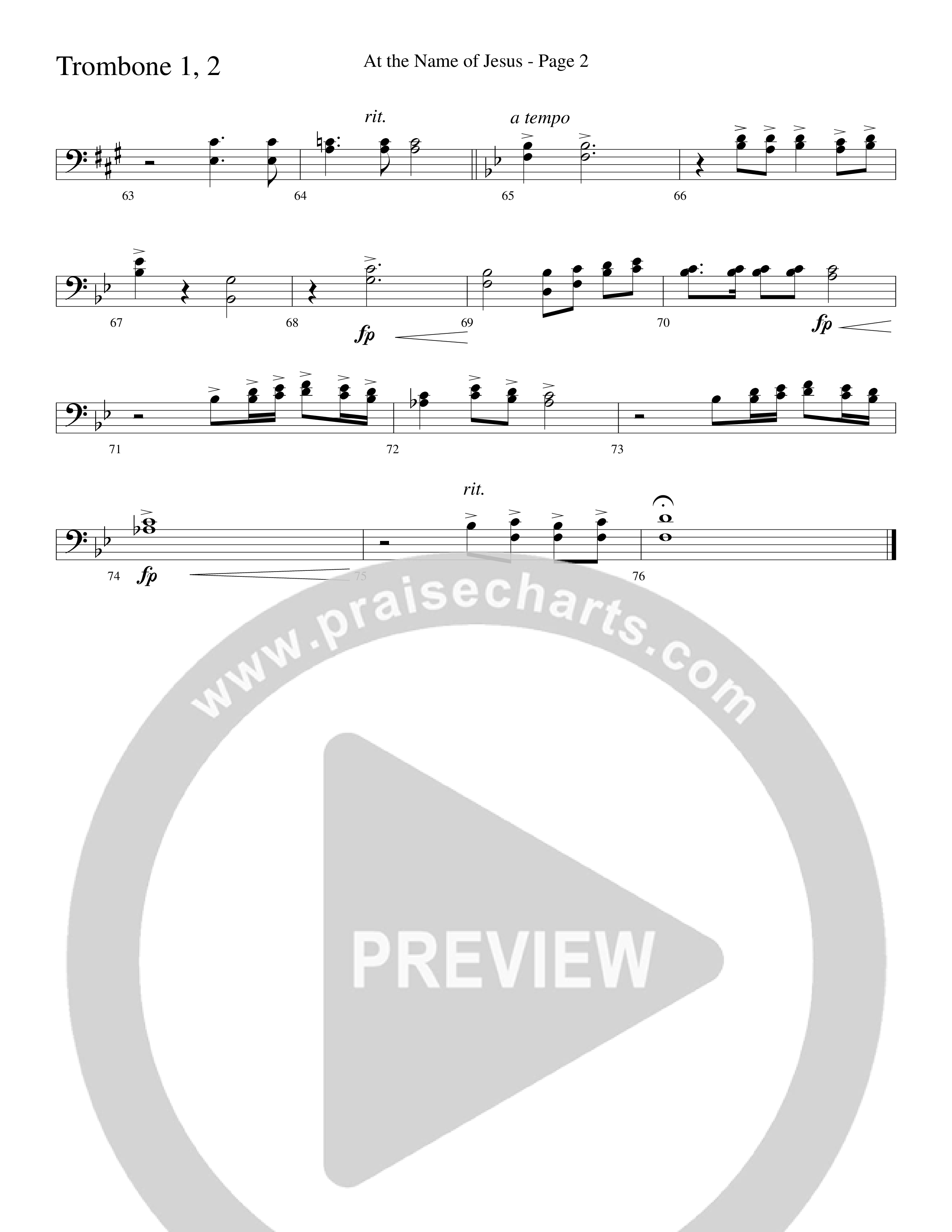 At The Name Of Jesus (Choral Anthem SATB) Trombone 1/2 (Word Music Choral / Edson Dickinson)