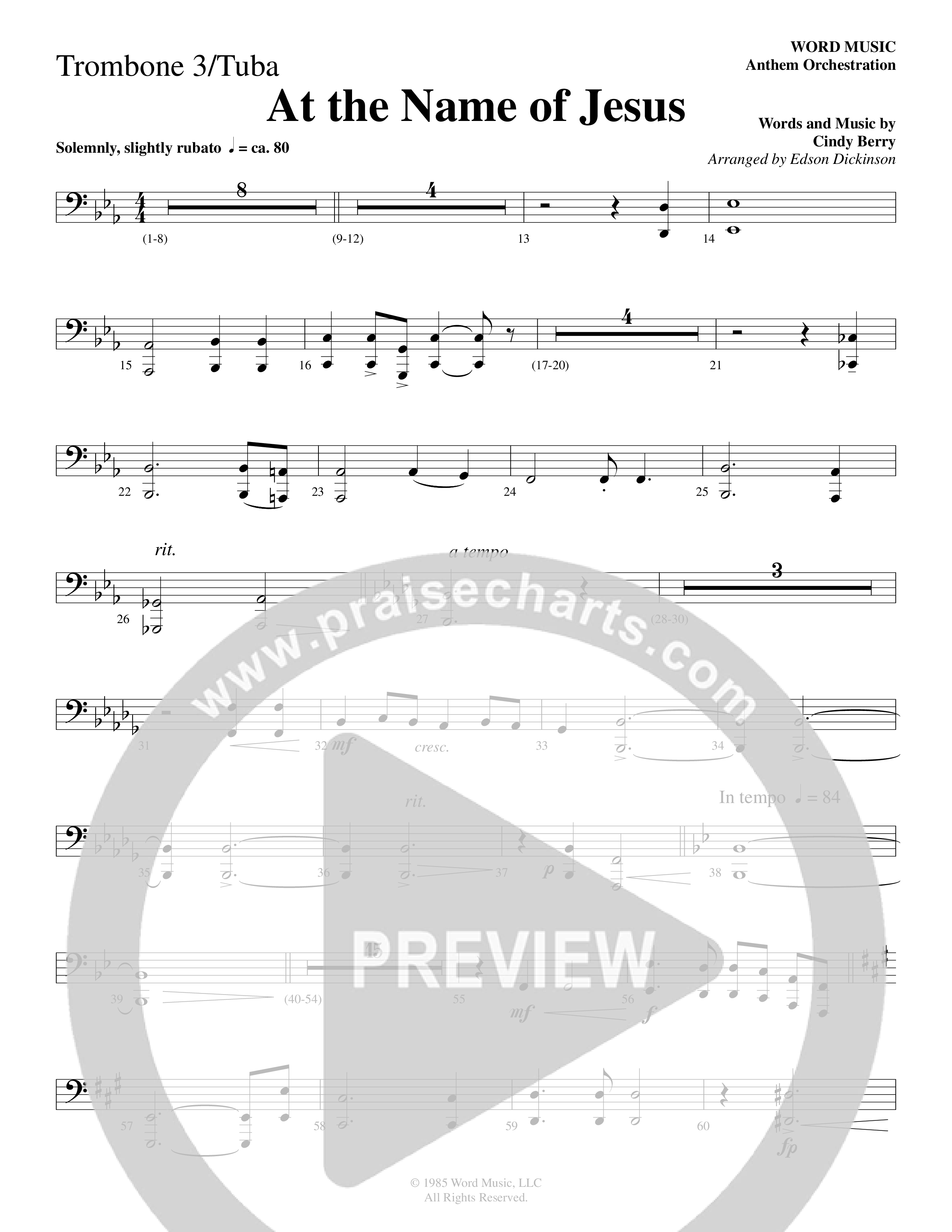 At The Name Of Jesus (Choral Anthem SATB) Trombone 3/Tuba (Word Music Choral / Edson Dickinson)
