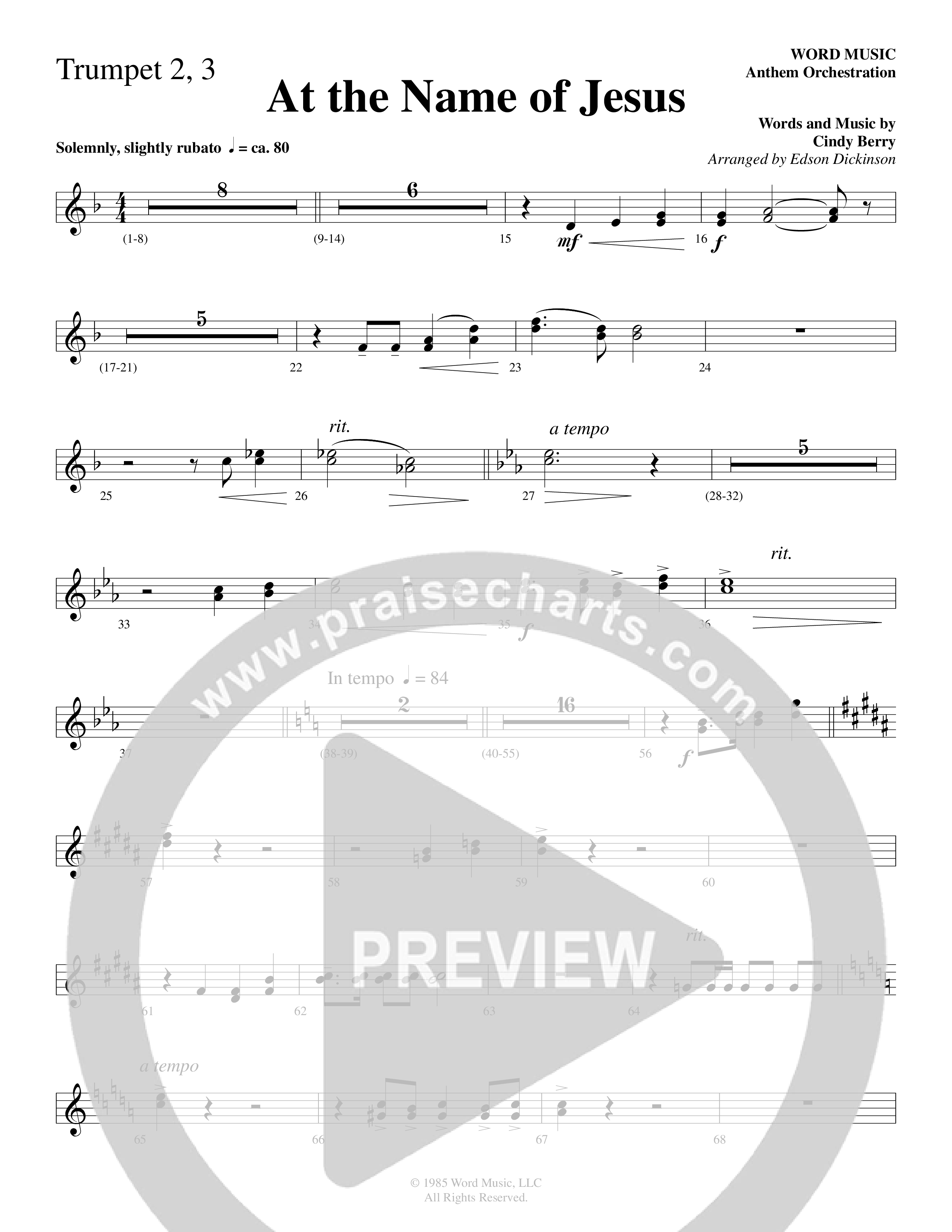 At The Name Of Jesus (Choral Anthem SATB) Trumpet 2/3 (Word Music Choral / Edson Dickinson)