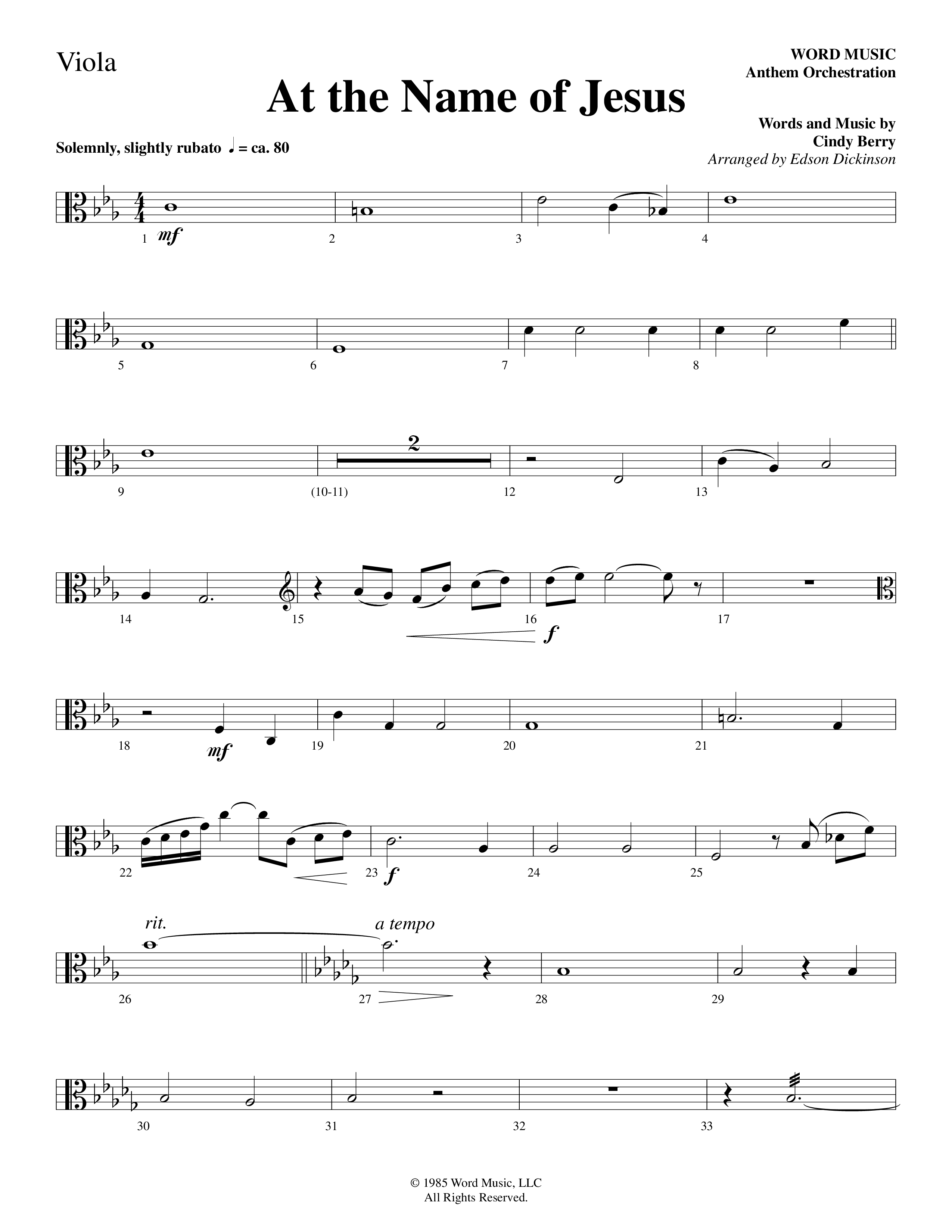 At The Name Of Jesus (Choral Anthem SATB) Viola (Word Music Choral / Edson Dickinson)