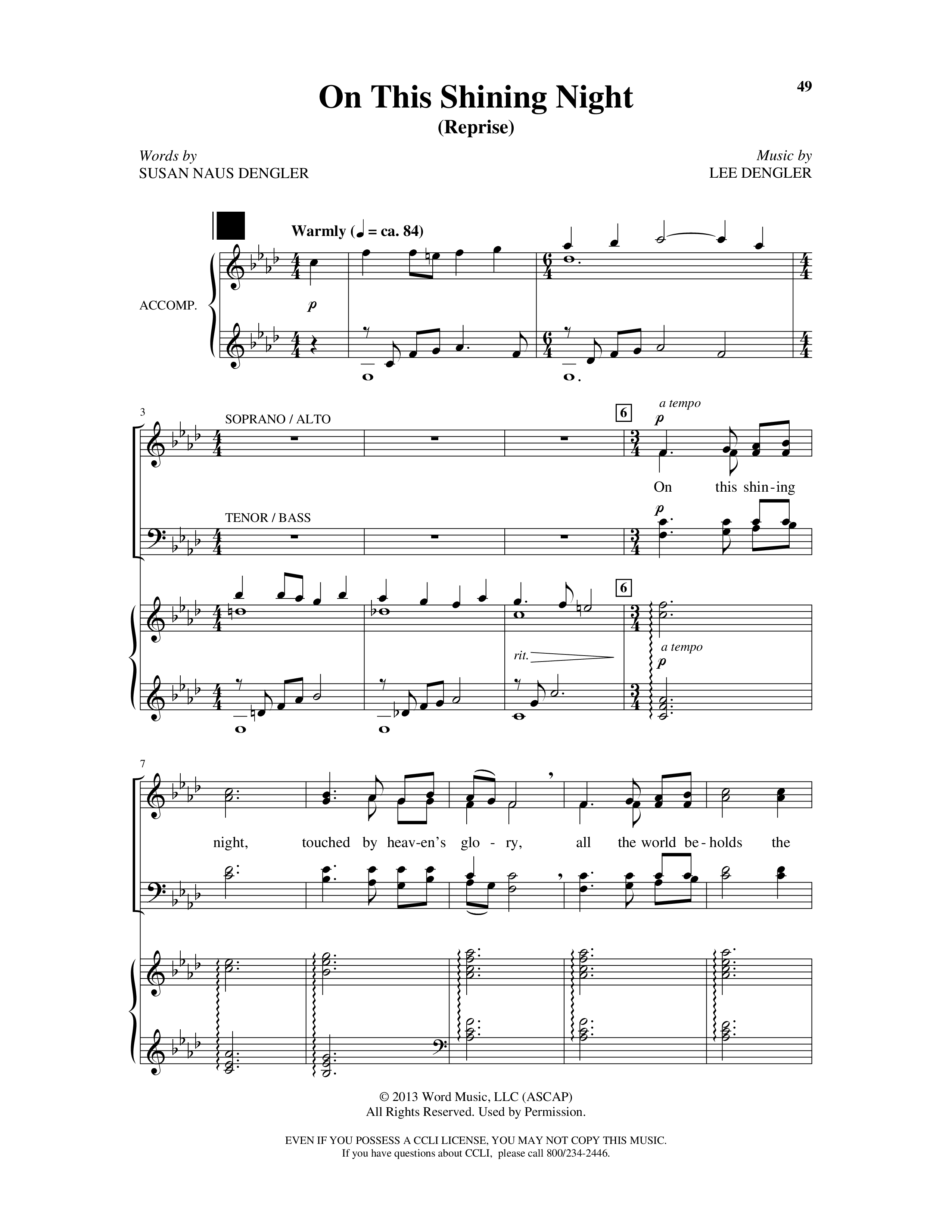 On This Shining Night (7 Song Choral Collection) Song 4 (Piano SATB) (Arr. Lee Dengler / Arr. Susan Naus Dengler / Orch. Phillip Keveren)