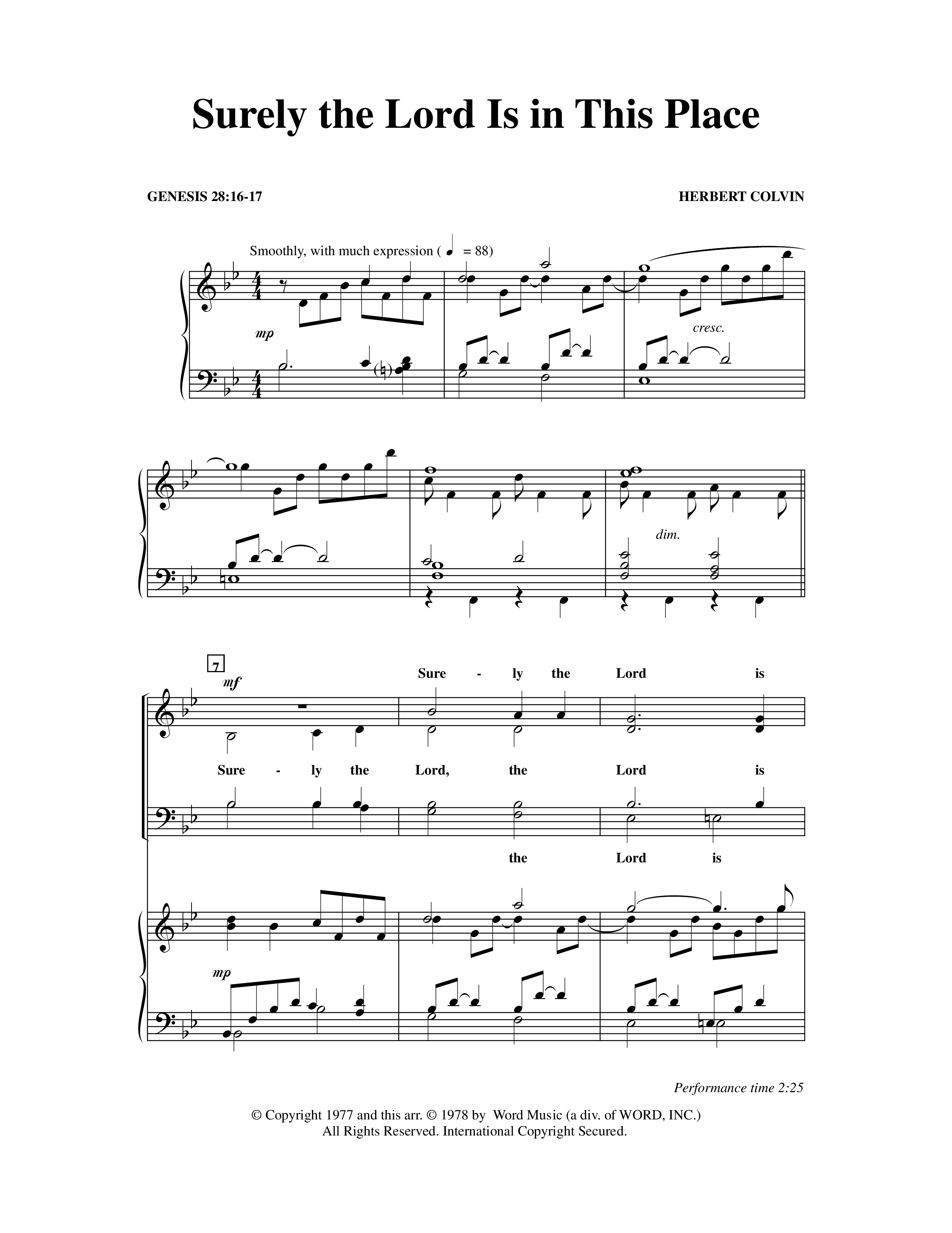 Surely The Lord Is In This Place (Choral Anthem SATB) Anthem (SATB/Piano) (Word Music Choral / Orch. Keith Christopher)