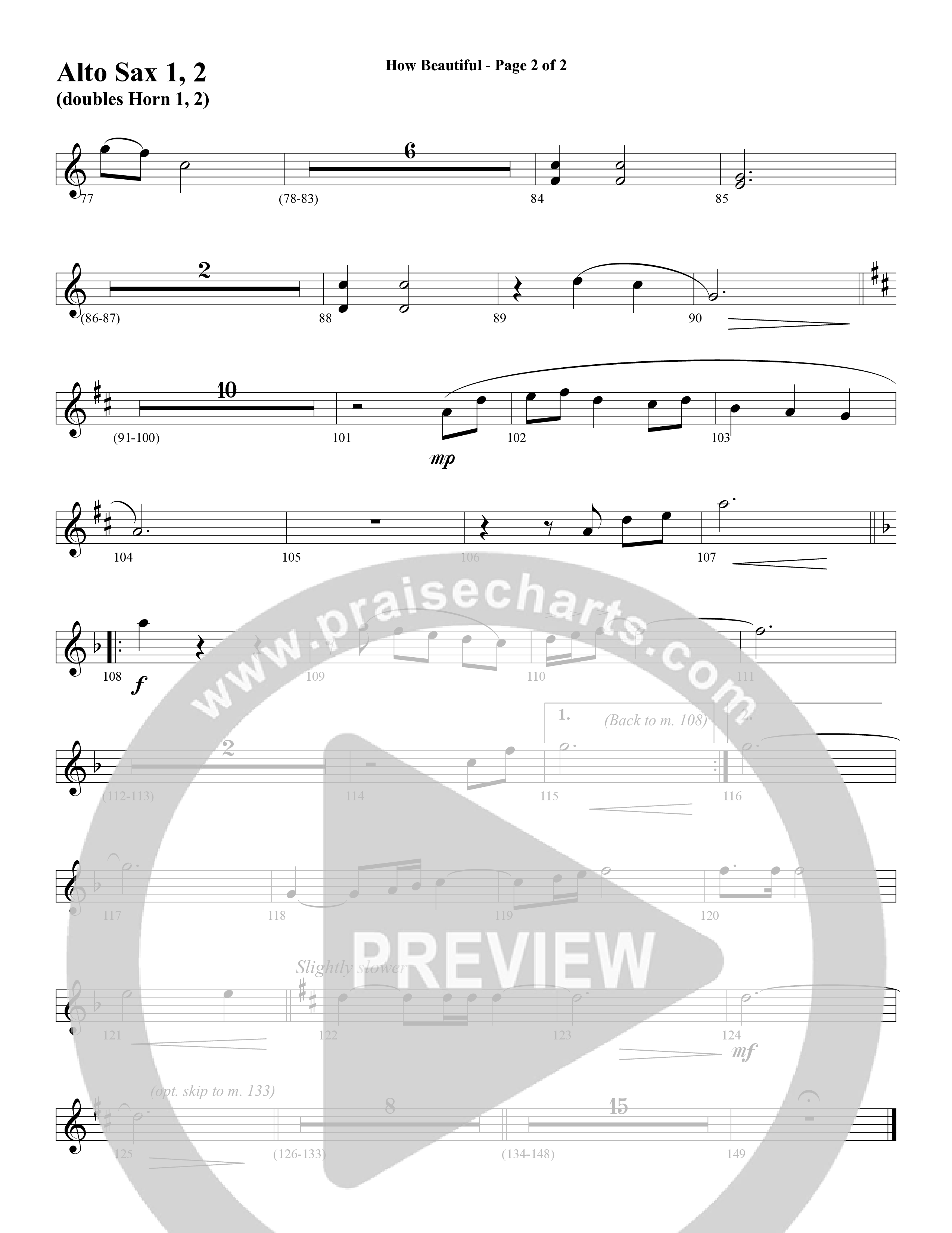 How Beautiful (Choral Anthem SATB) Alto Sax 1/2 (Word Music Choral / Arr. Bruce Greer)