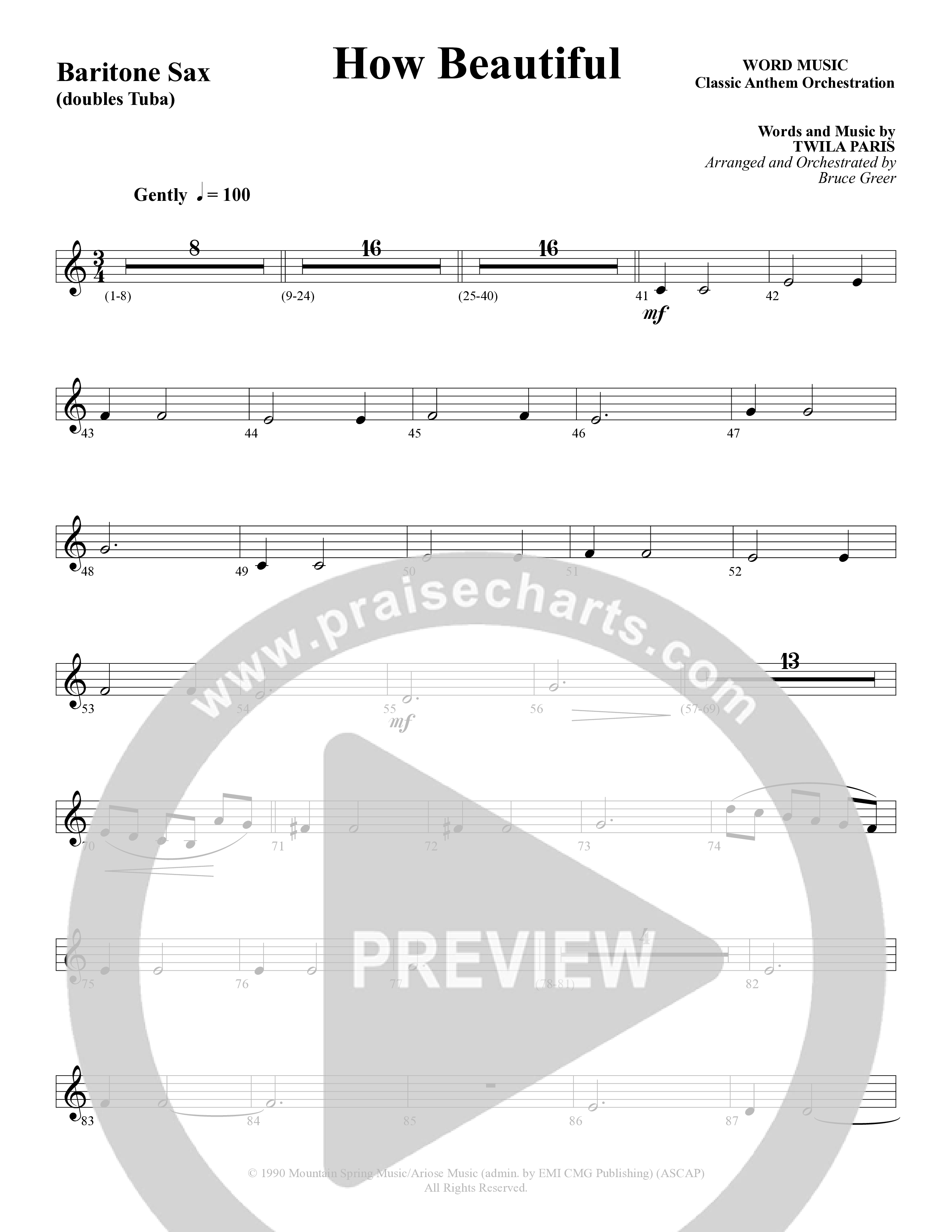 How Beautiful (Choral Anthem SATB) Bari Sax (Word Music Choral / Arr. Bruce Greer)