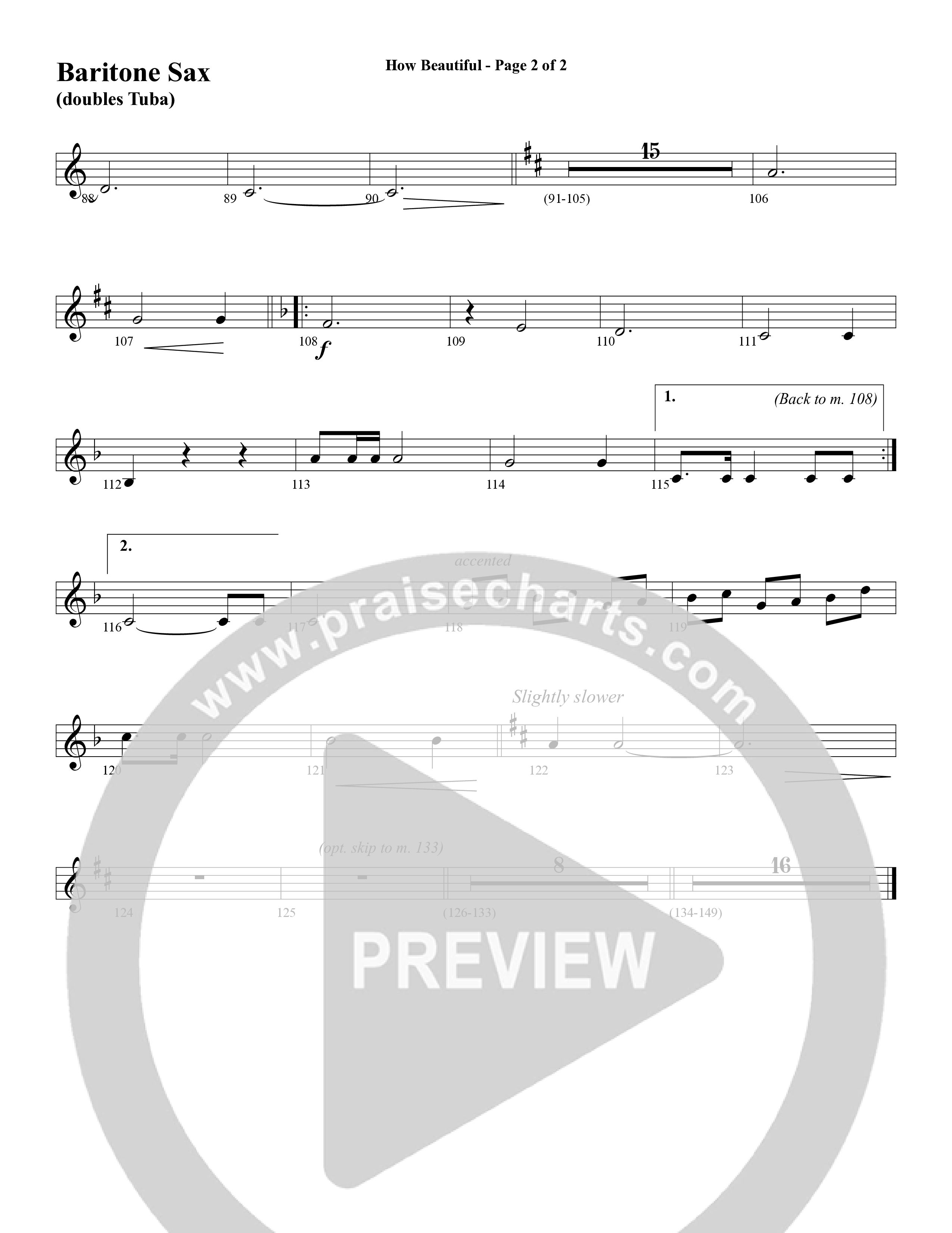 How Beautiful (Choral Anthem SATB) Bari Sax (Word Music Choral / Arr. Bruce Greer)