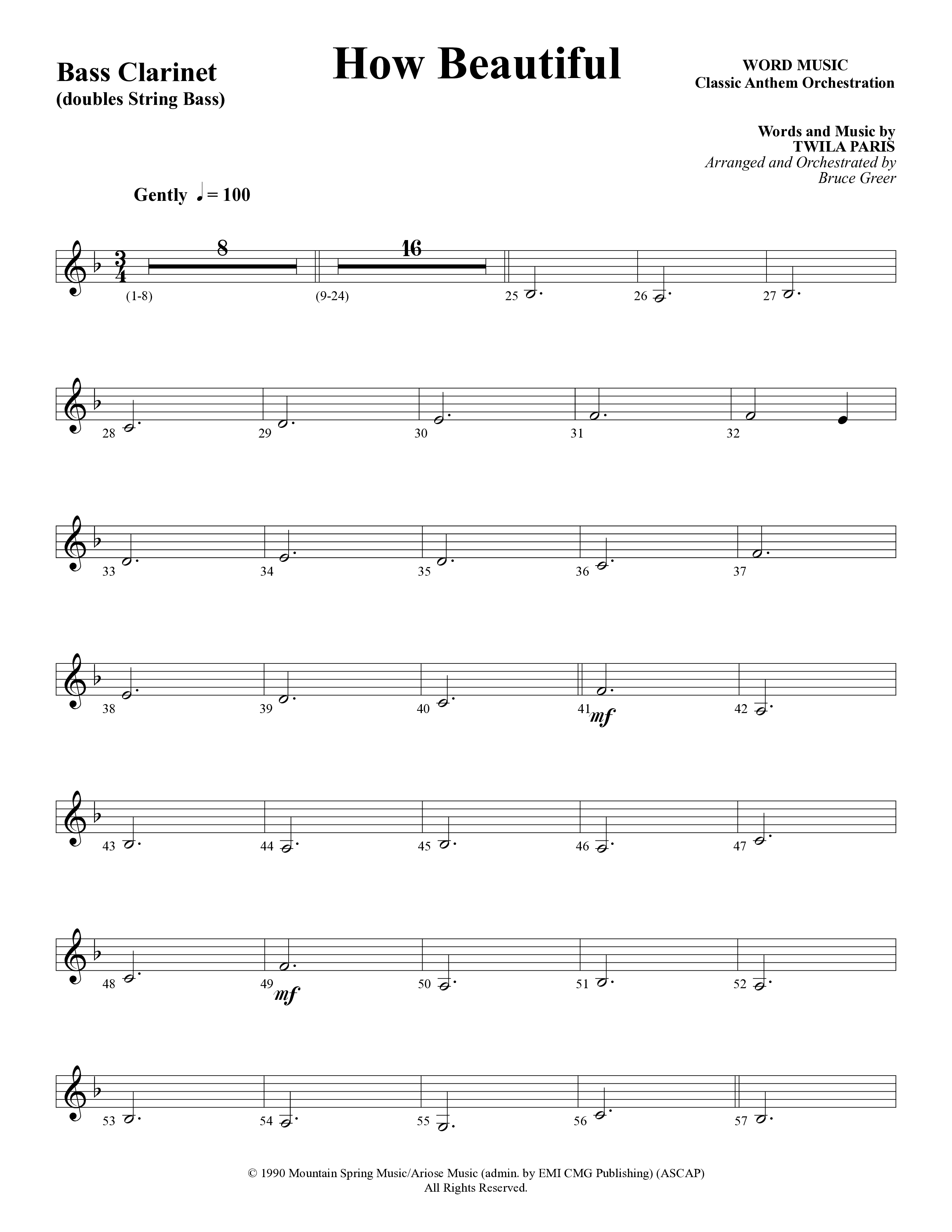 How Beautiful (Choral Anthem SATB) Bass Clarinet (Word Music Choral / Arr. Bruce Greer)