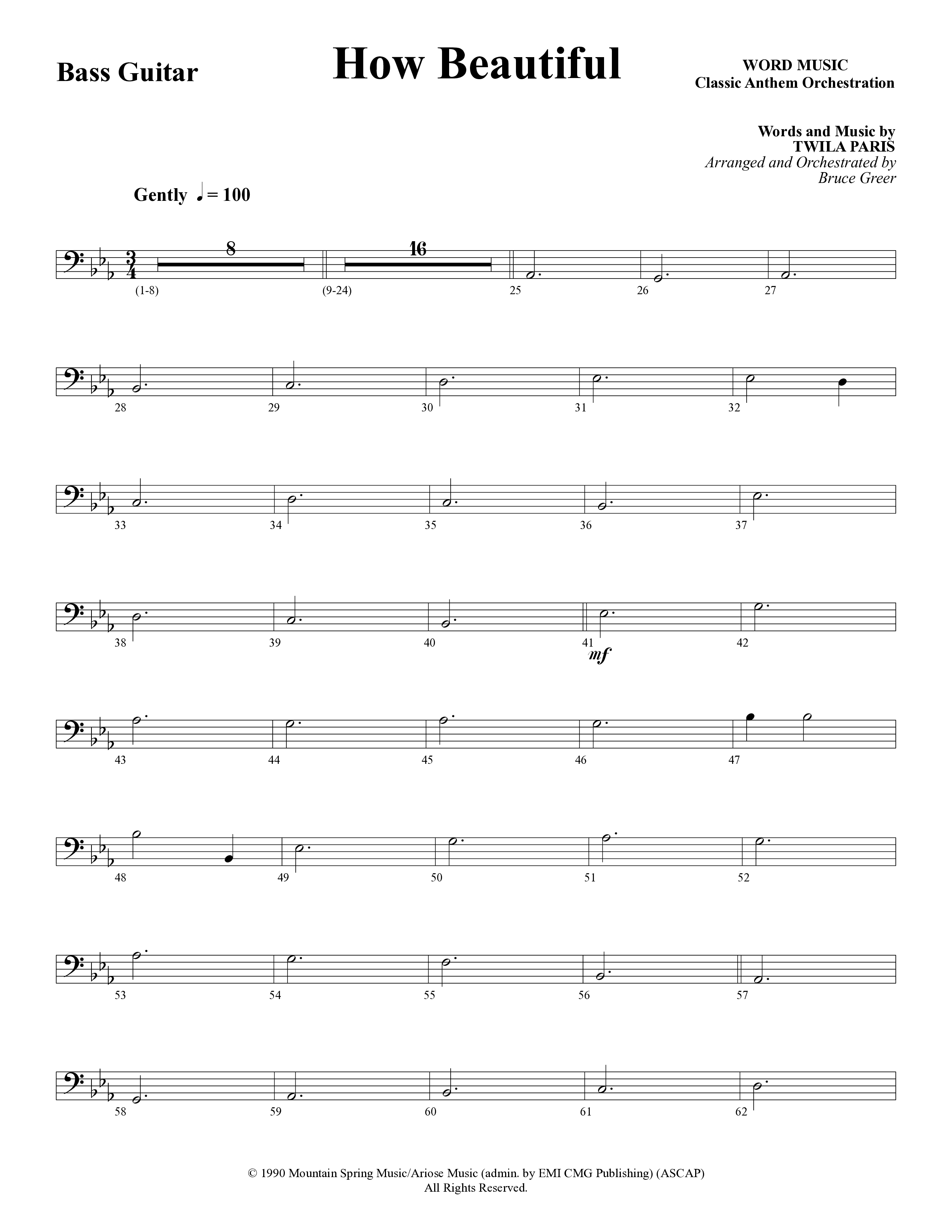 How Beautiful (Choral Anthem SATB) Bass Guitar (Word Music Choral / Arr. Bruce Greer)