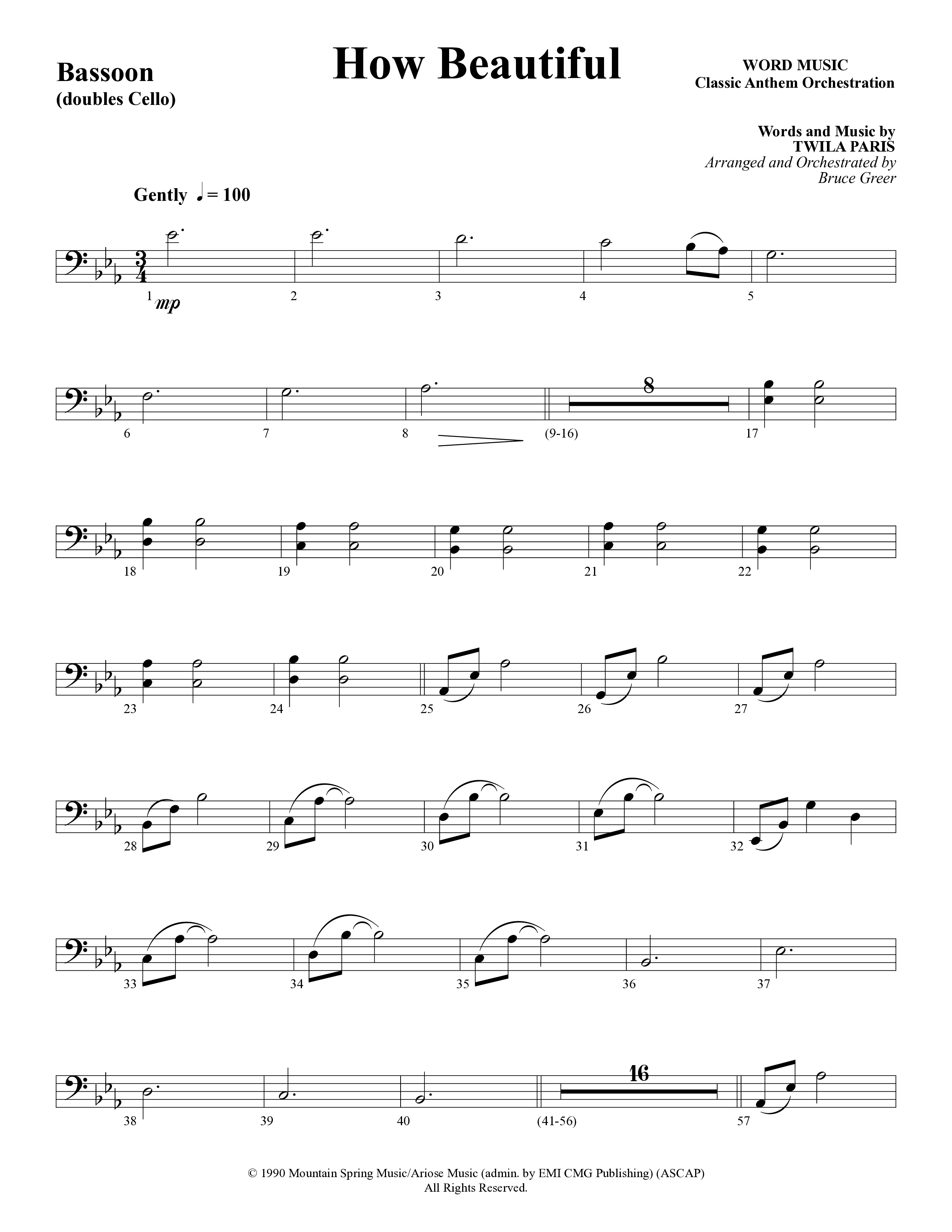 How Beautiful (Choral Anthem SATB) Bassoon (Word Music Choral / Arr. Bruce Greer)