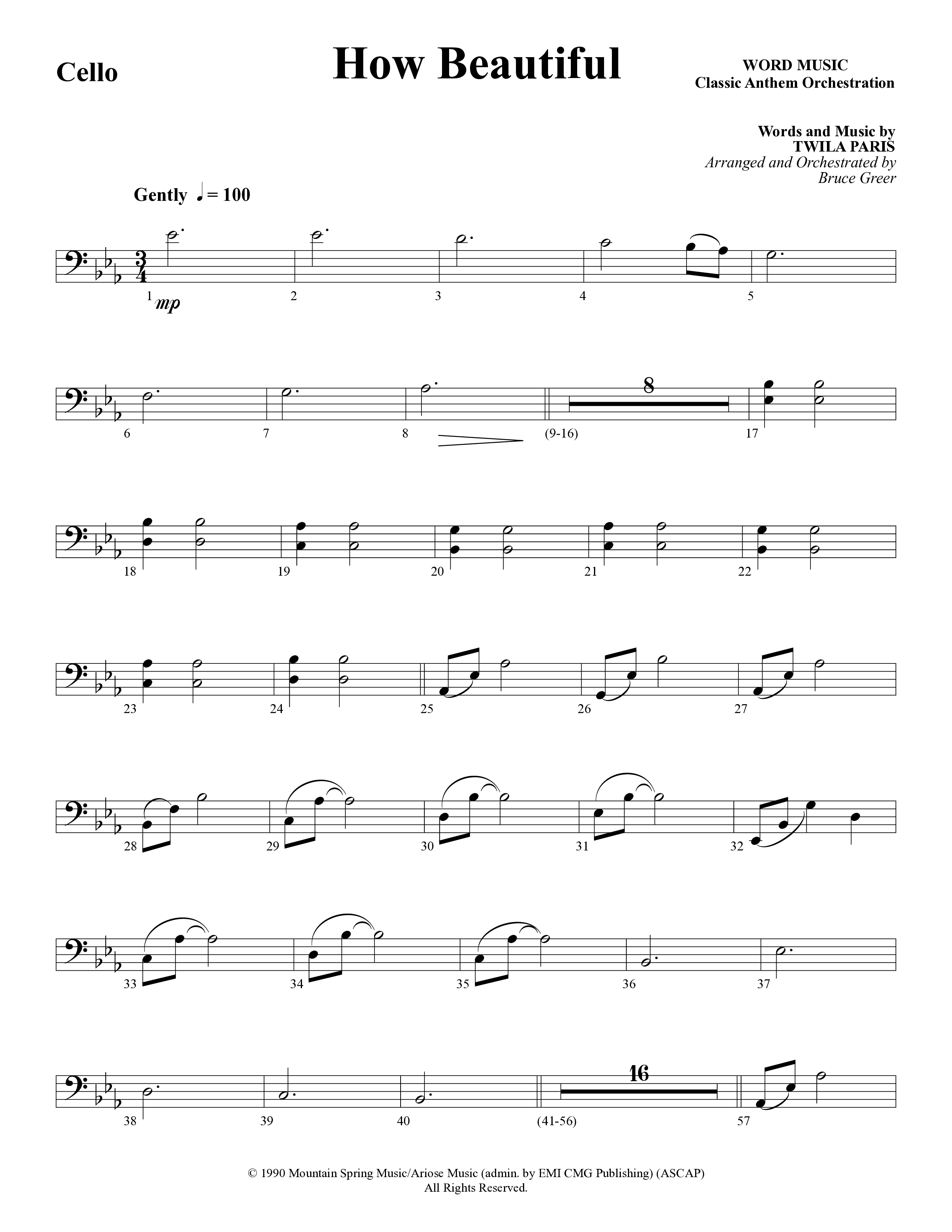 How Beautiful (Choral Anthem SATB) Cello (Word Music Choral / Arr. Bruce Greer)
