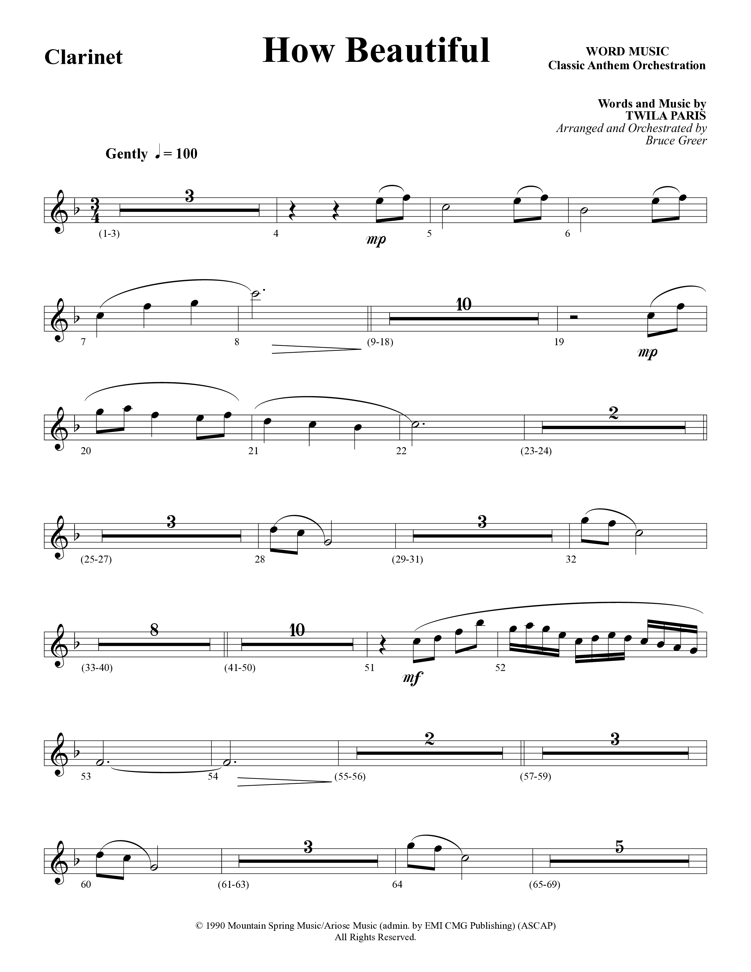 How Beautiful (Choral Anthem SATB) Clarinet (Word Music Choral / Arr. Bruce Greer)
