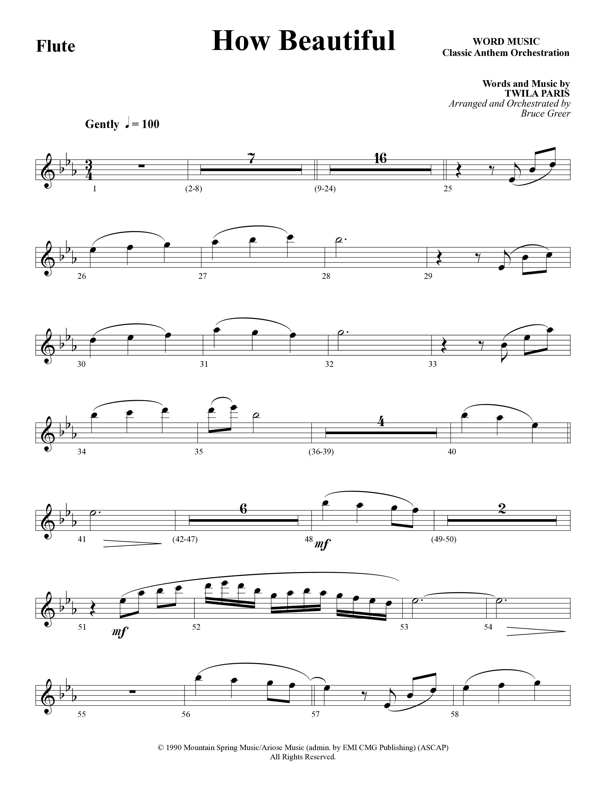 How Beautiful (Choral Anthem SATB) Flute (Word Music Choral / Arr. Bruce Greer)