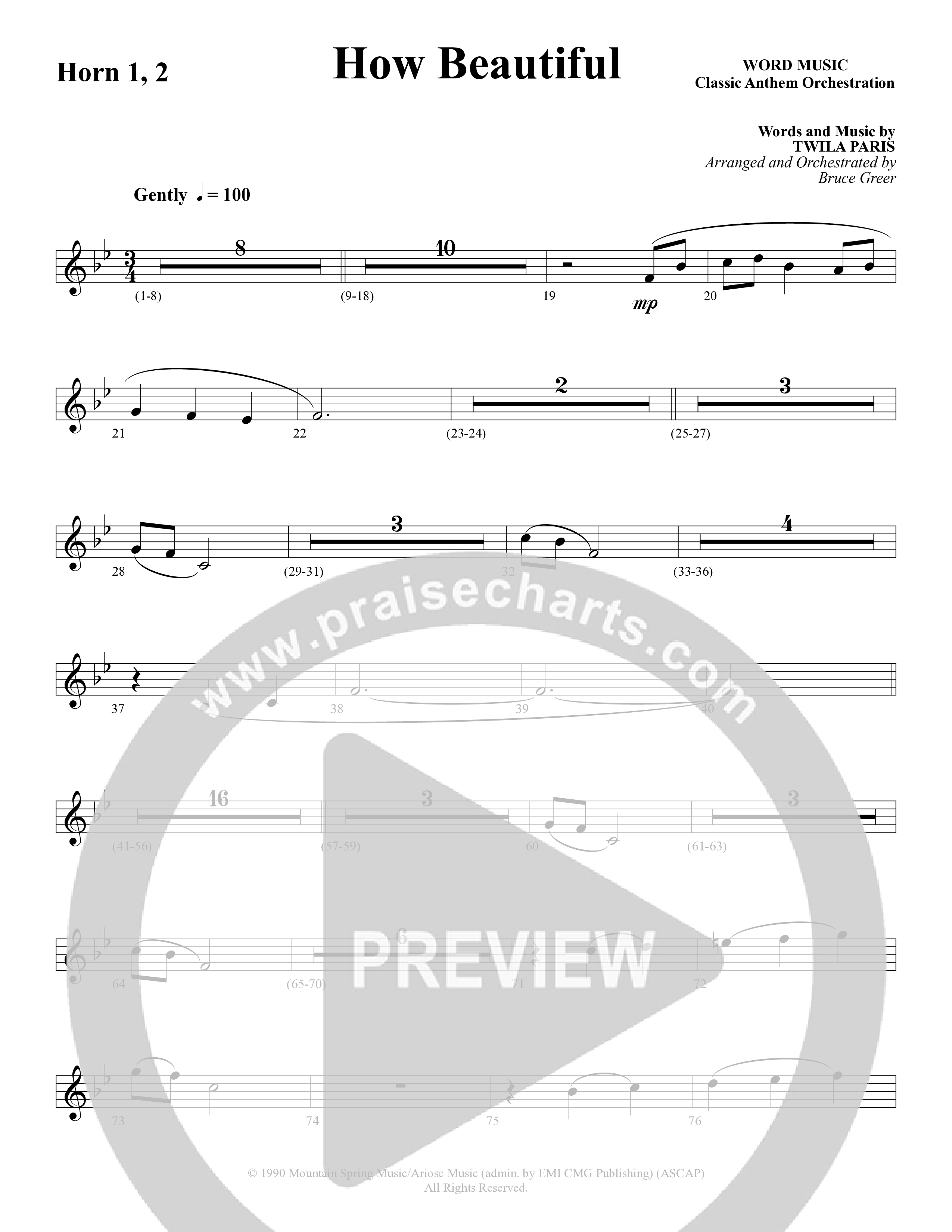 How Beautiful (Choral Anthem SATB) French Horn 1/2 (Word Music Choral / Arr. Bruce Greer)