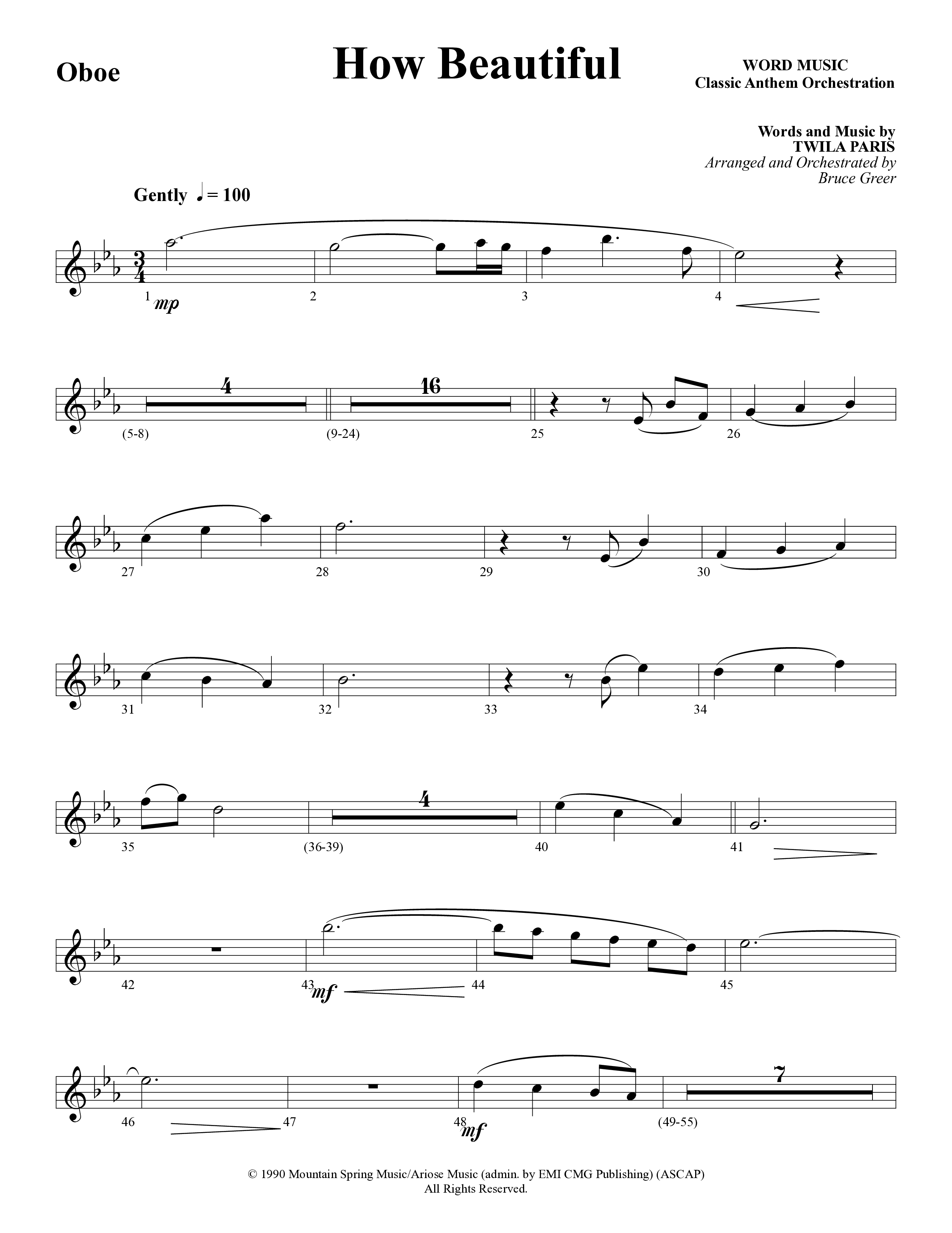How Beautiful (Choral Anthem SATB) Oboe (Word Music Choral / Arr. Bruce Greer)