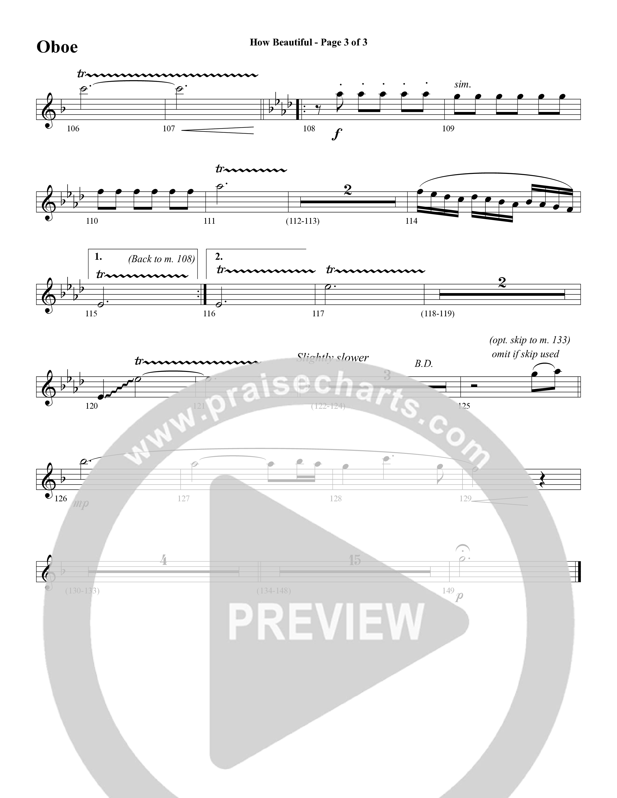 How Beautiful (Choral Anthem SATB) Oboe (Word Music Choral / Arr. Bruce Greer)