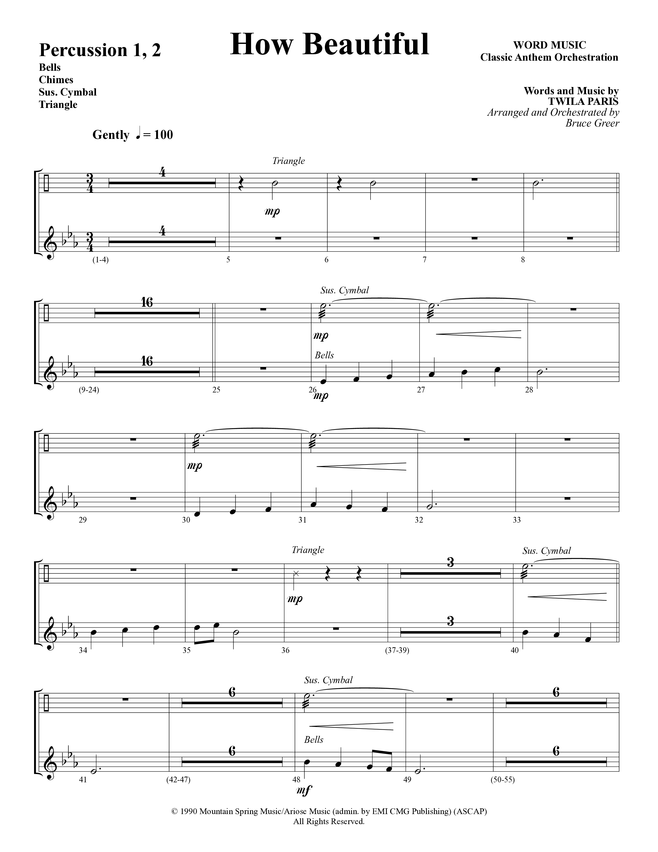 How Beautiful (Choral Anthem SATB) Percussion (Word Music Choral / Arr. Bruce Greer)