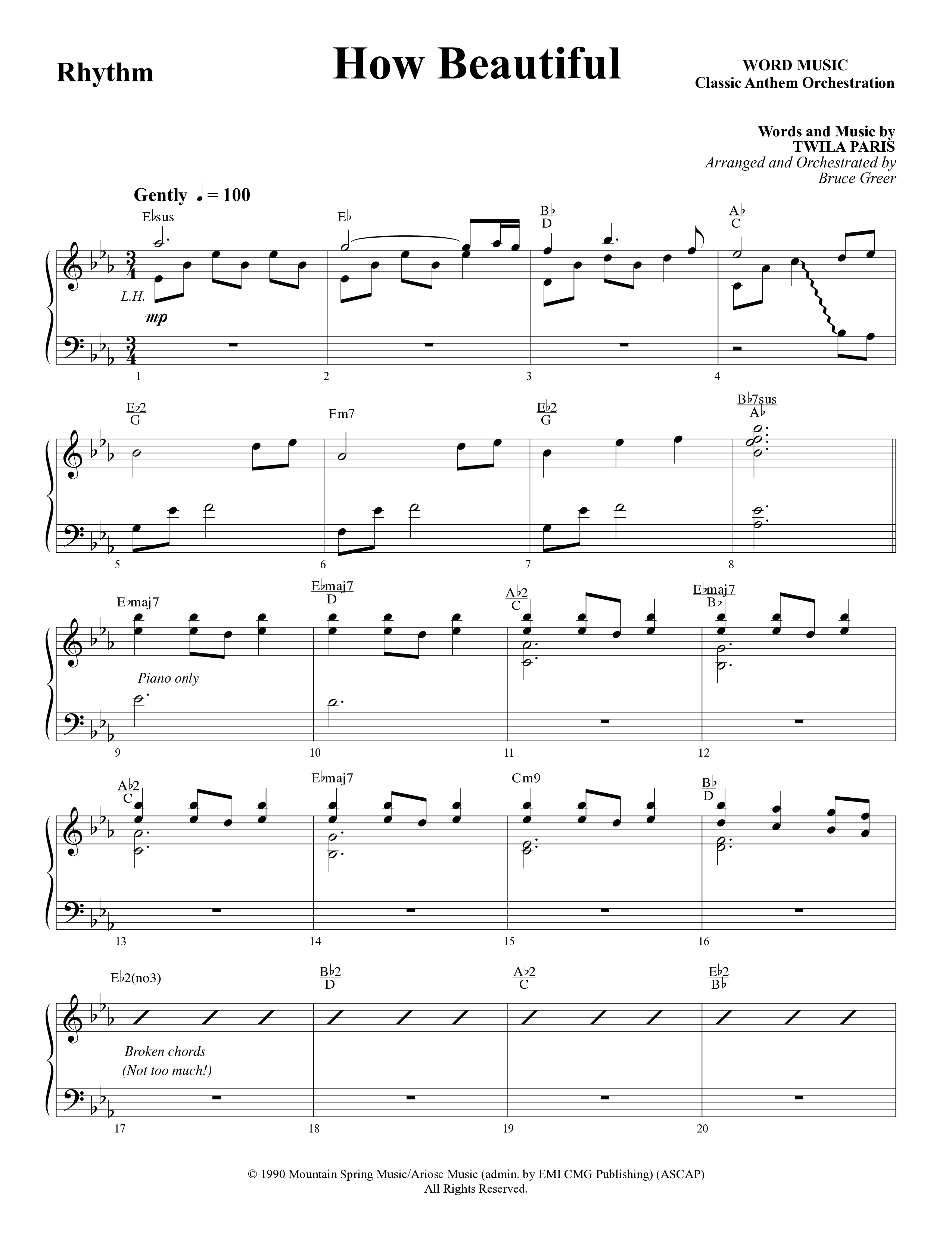 How Beautiful (Choral Anthem SATB) Rhythm Chart (Word Music Choral / Arr. Bruce Greer)