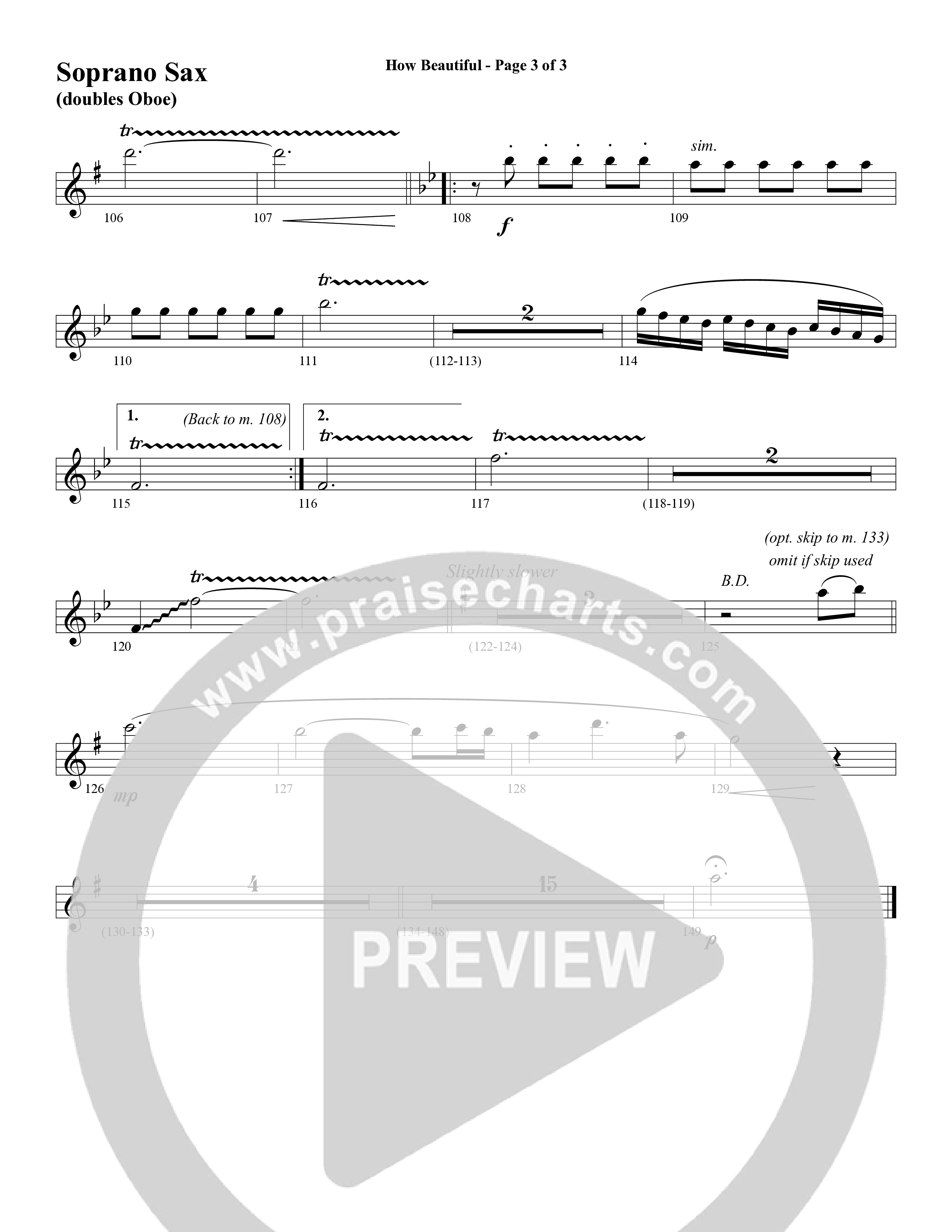How Beautiful (Choral Anthem SATB) Soprano Sax (Word Music Choral / Arr. Bruce Greer)