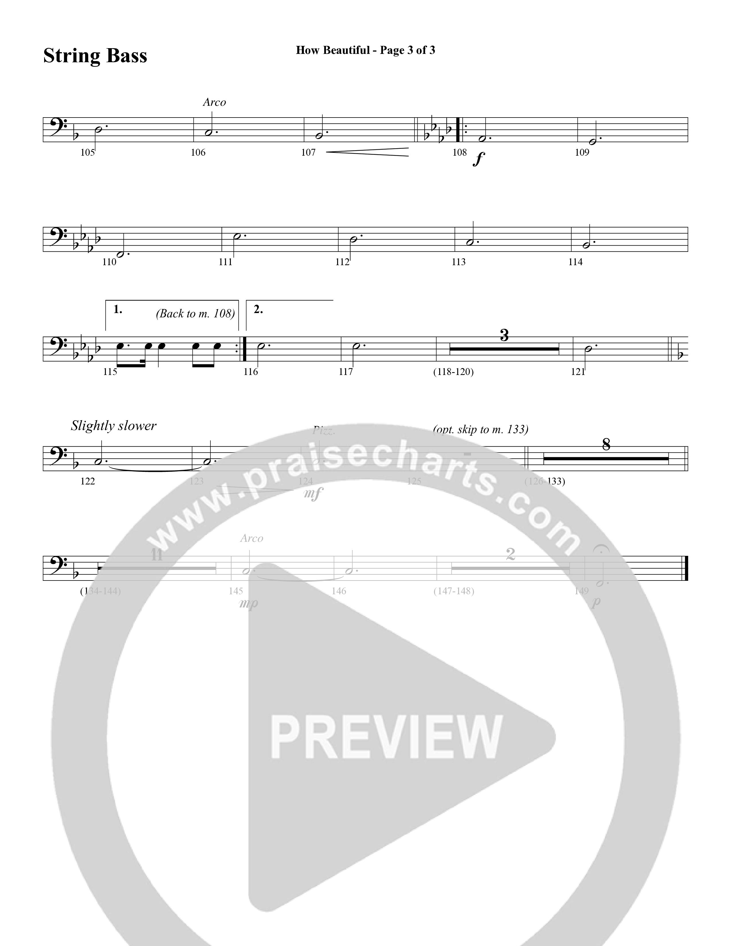 How Beautiful (Choral Anthem SATB) String Bass (Word Music Choral / Arr. Bruce Greer)