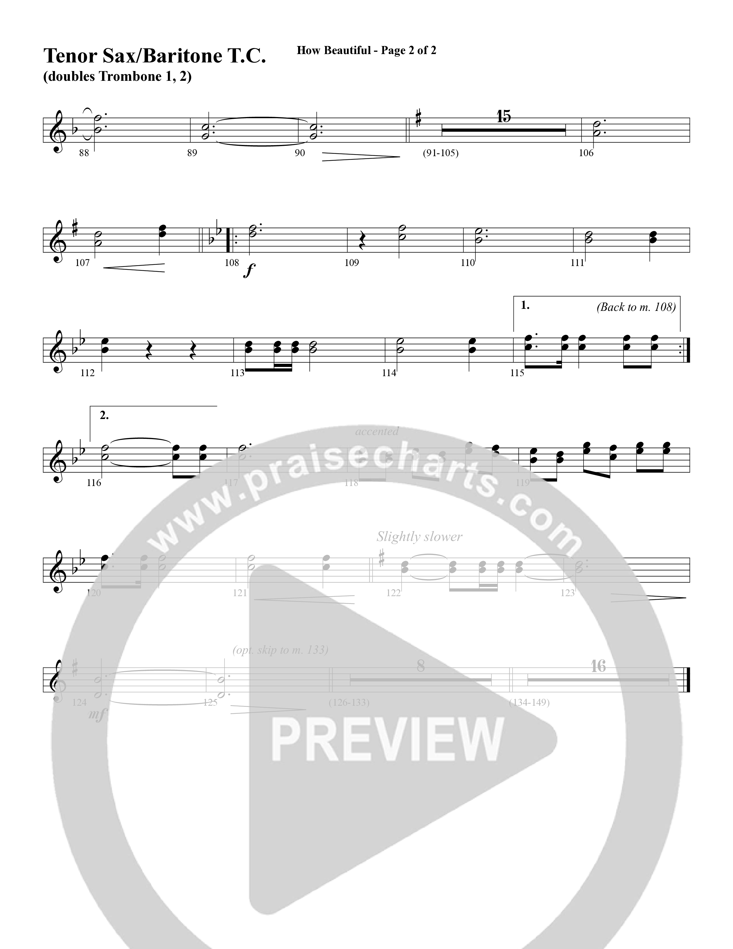How Beautiful (Choral Anthem SATB) Tenor Sax/Baritone T.C. (Word Music Choral / Arr. Bruce Greer)