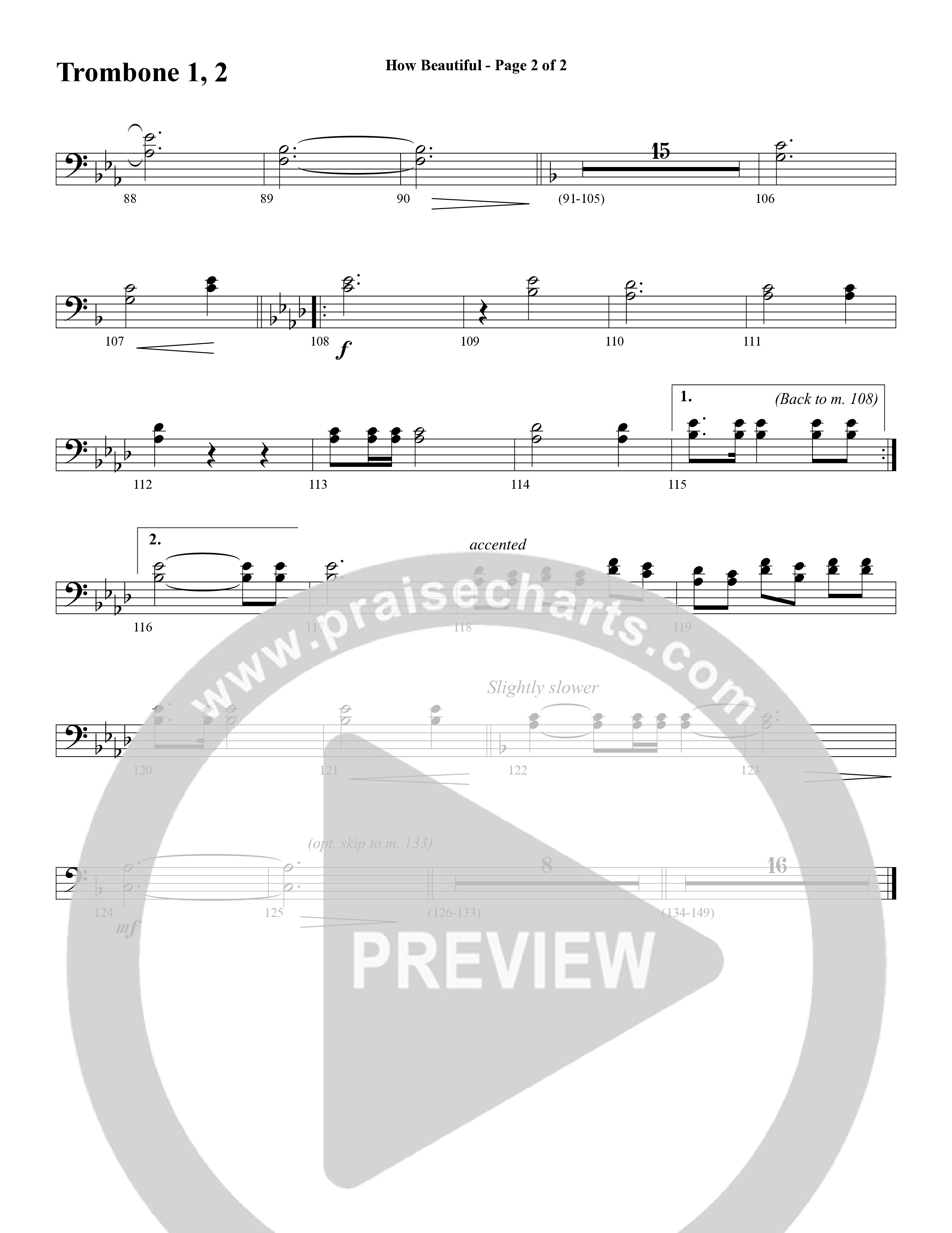How Beautiful (Choral Anthem SATB) Trombone 1/2 (Word Music Choral / Arr. Bruce Greer)