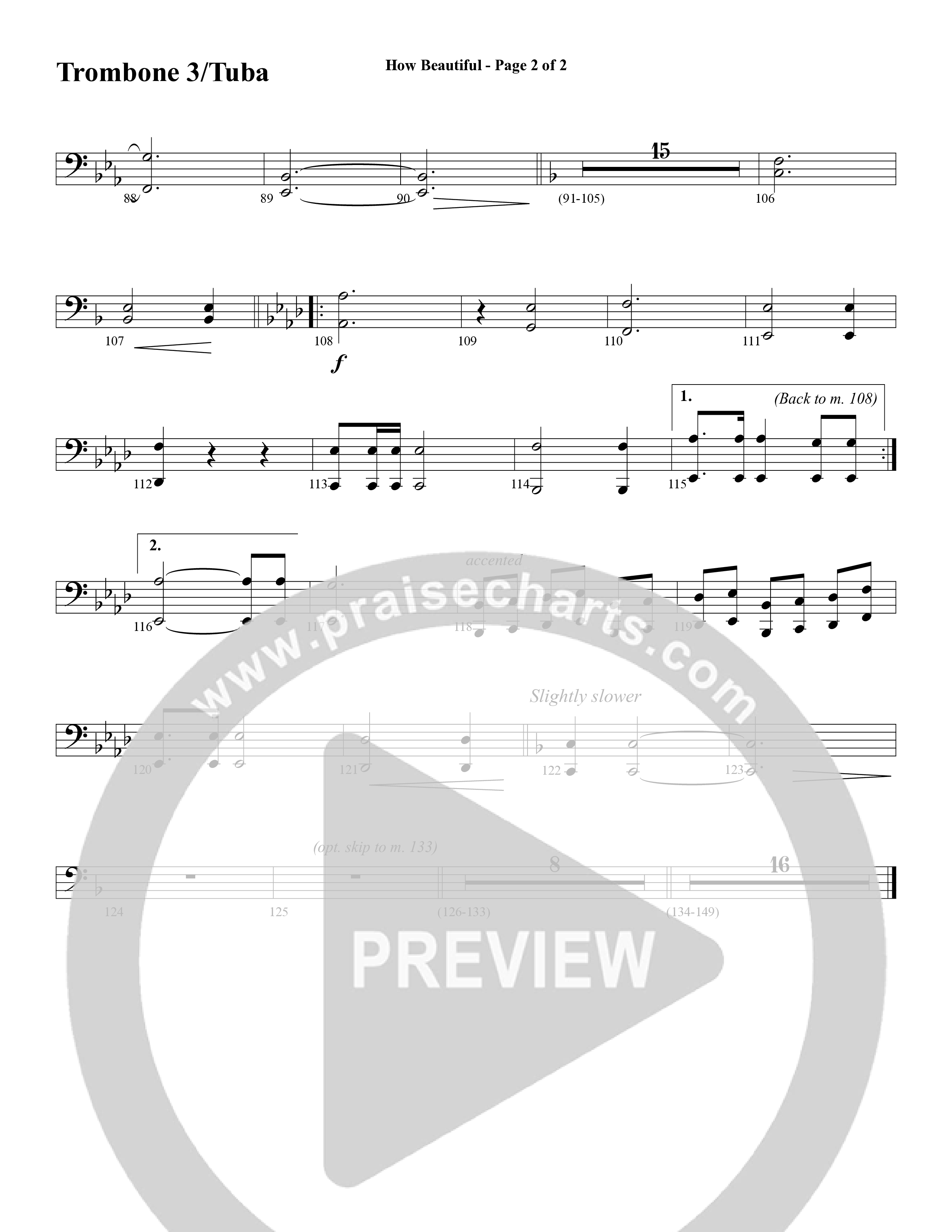 How Beautiful (Choral Anthem SATB) Trombone 3/Tuba (Word Music Choral / Arr. Bruce Greer)