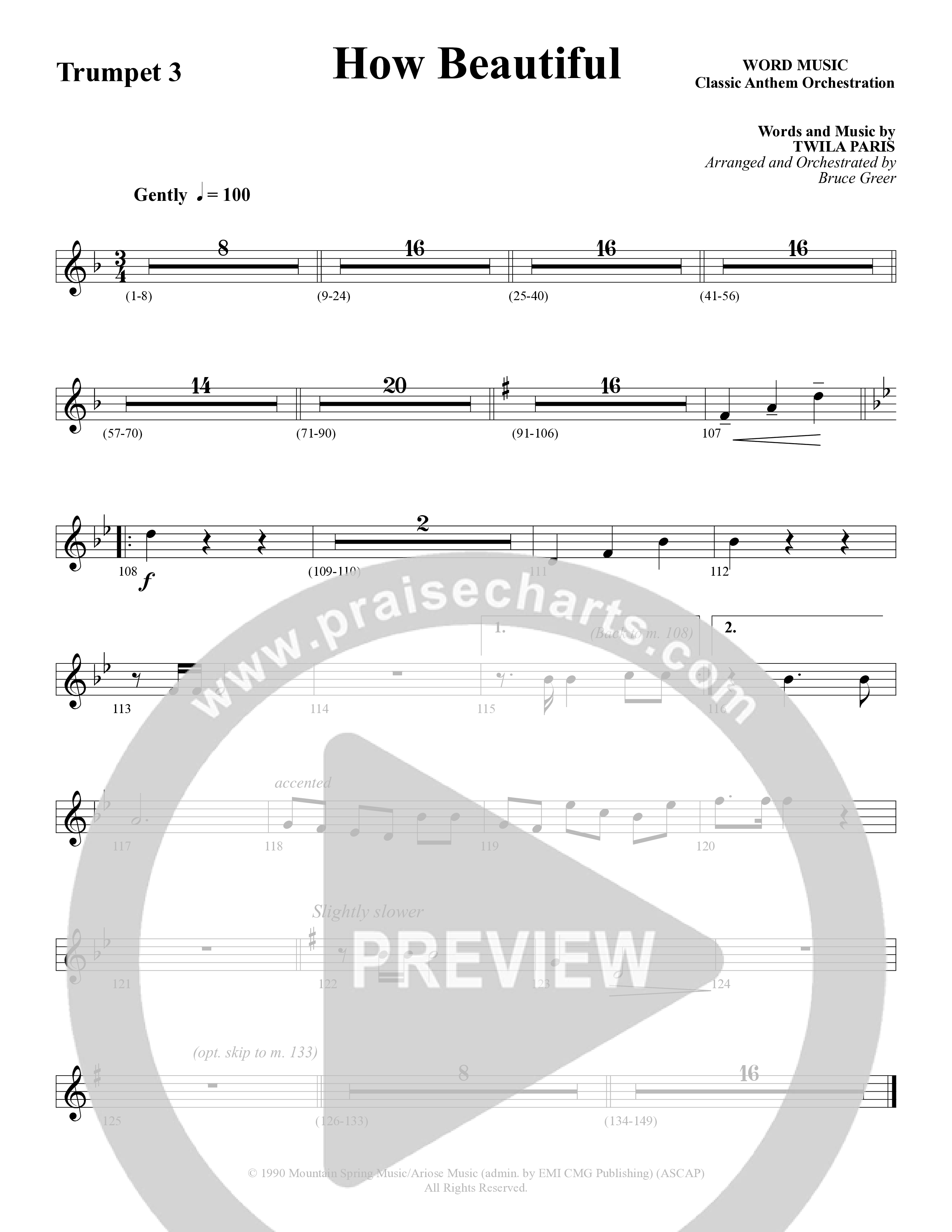 How Beautiful (Choral Anthem SATB) Trumpet 3 (Word Music Choral / Arr. Bruce Greer)