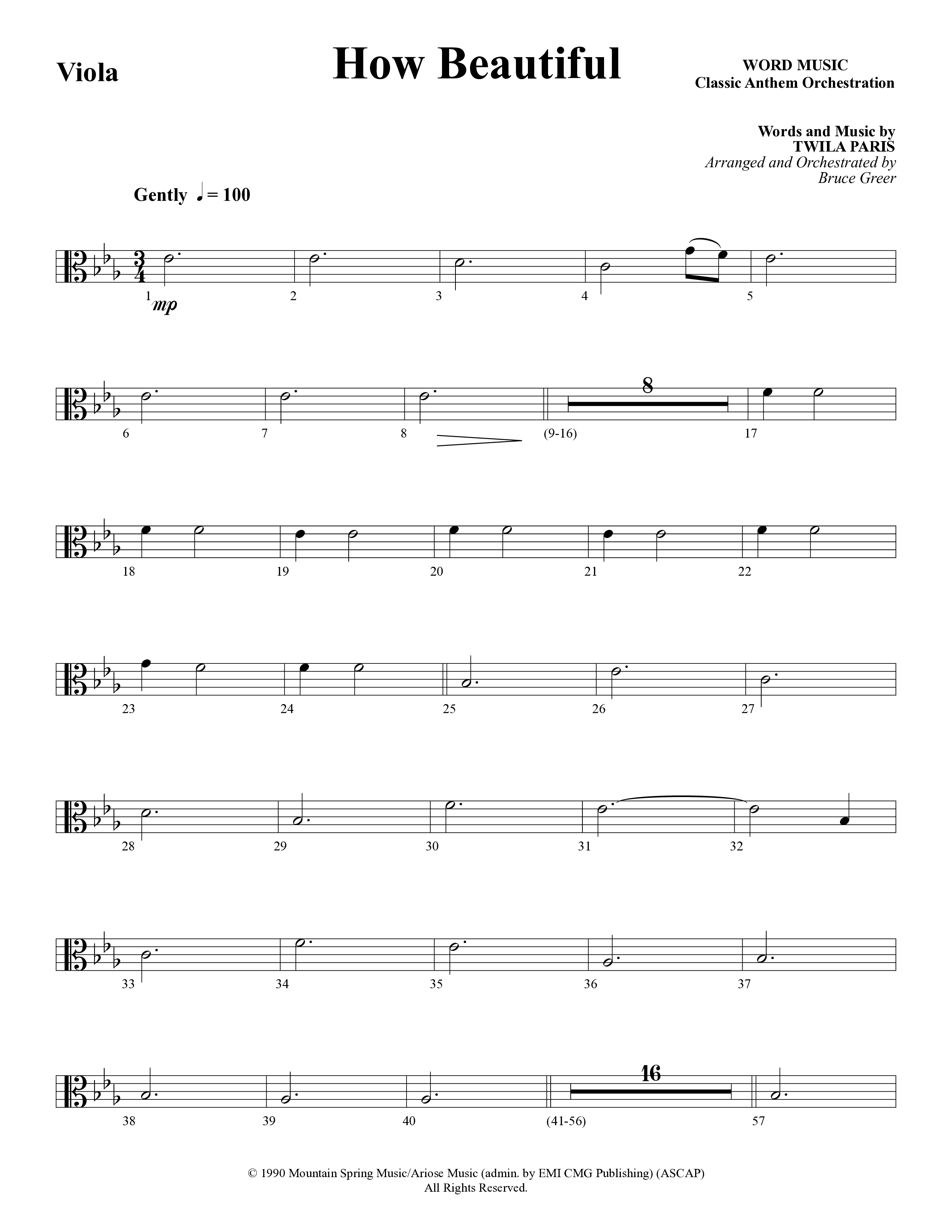How Beautiful (Choral Anthem SATB) Viola (Word Music Choral / Arr. Bruce Greer)