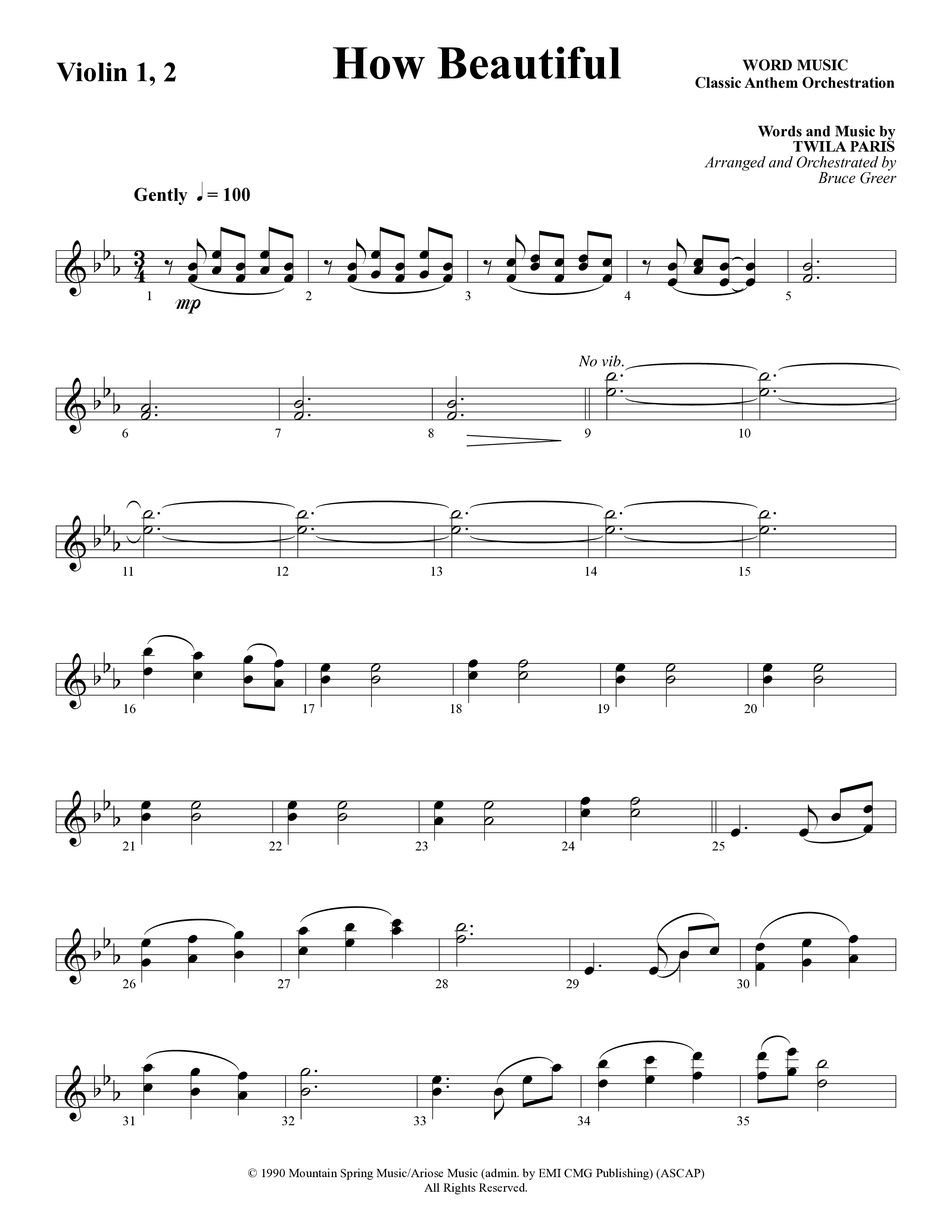 How Beautiful (Choral Anthem SATB) Violin 1/2 (Word Music Choral / Arr. Bruce Greer)