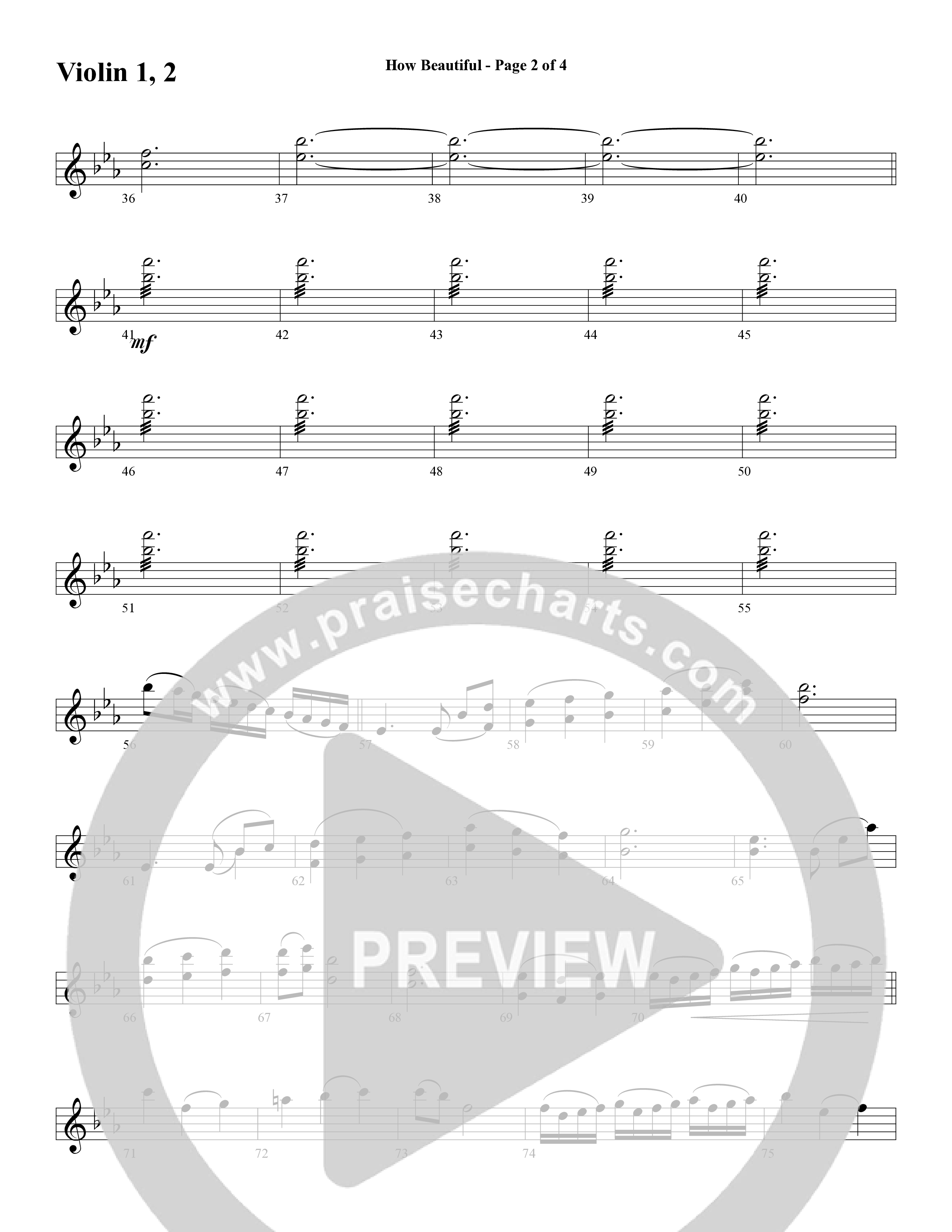 How Beautiful (Choral Anthem SATB) Violin 1/2 (Word Music Choral / Arr. Bruce Greer)