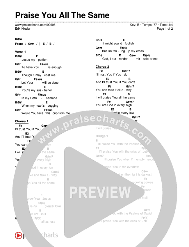 Praise You All The Same Chords & Lyrics (Erik Nieder)
