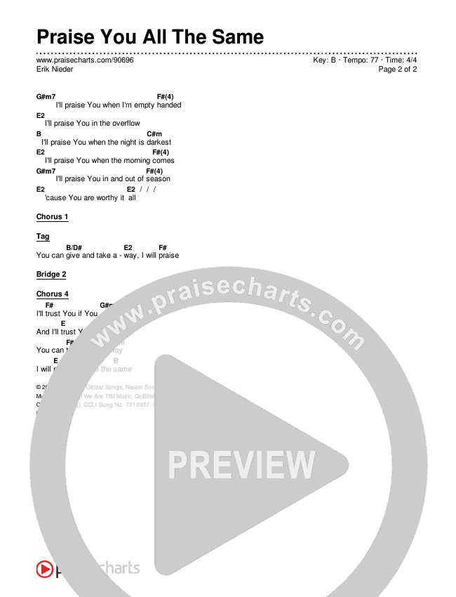 Praise You All The Same Chords & Lyrics (Erik Nieder)