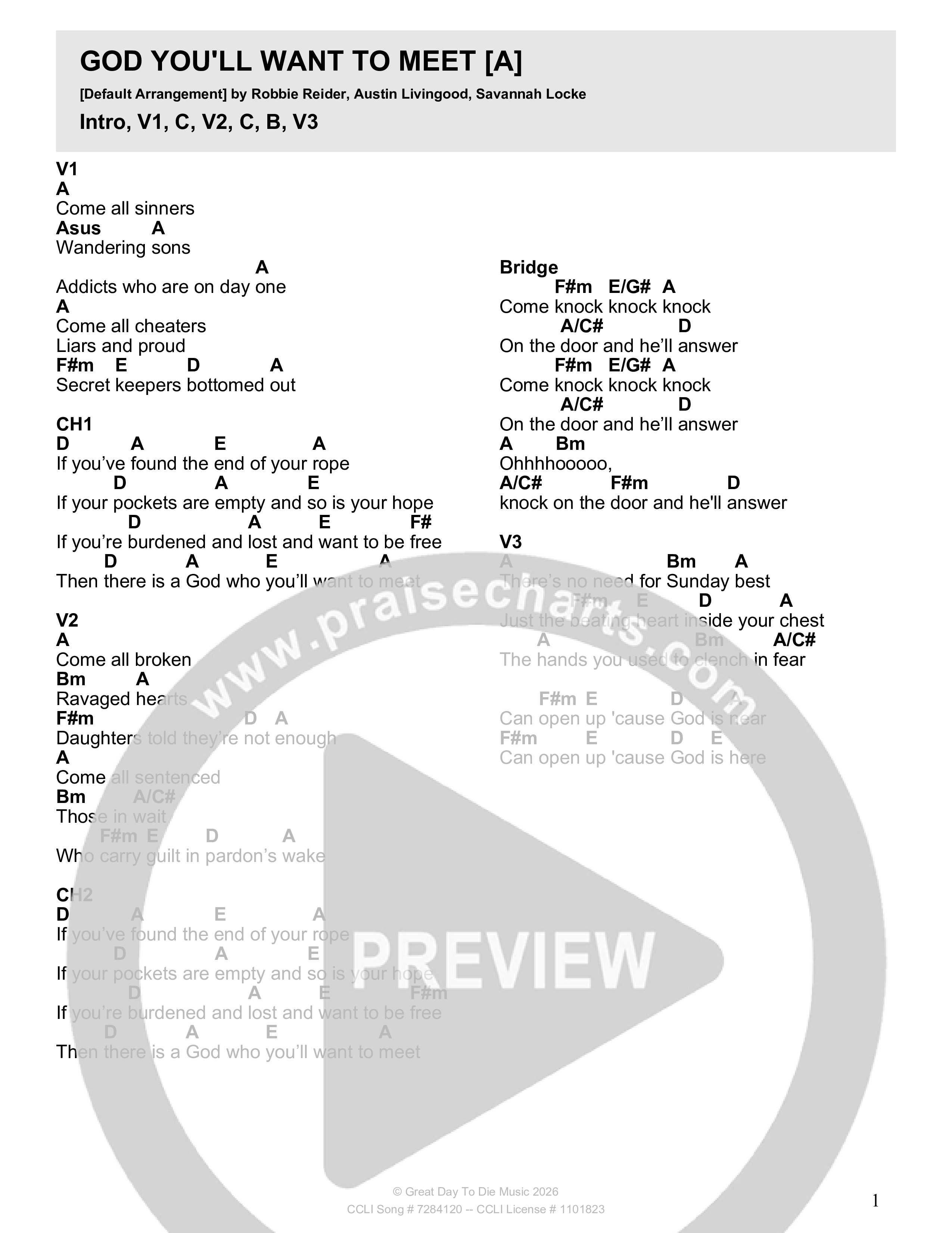God You'll Want To Meet Chord Chart (Crossroads Music)