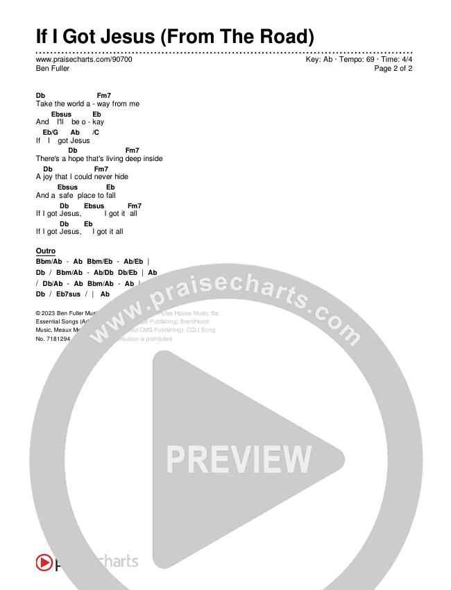 If I Got Jesus (From The Road) Chords & Lyrics (Ben Fuller)