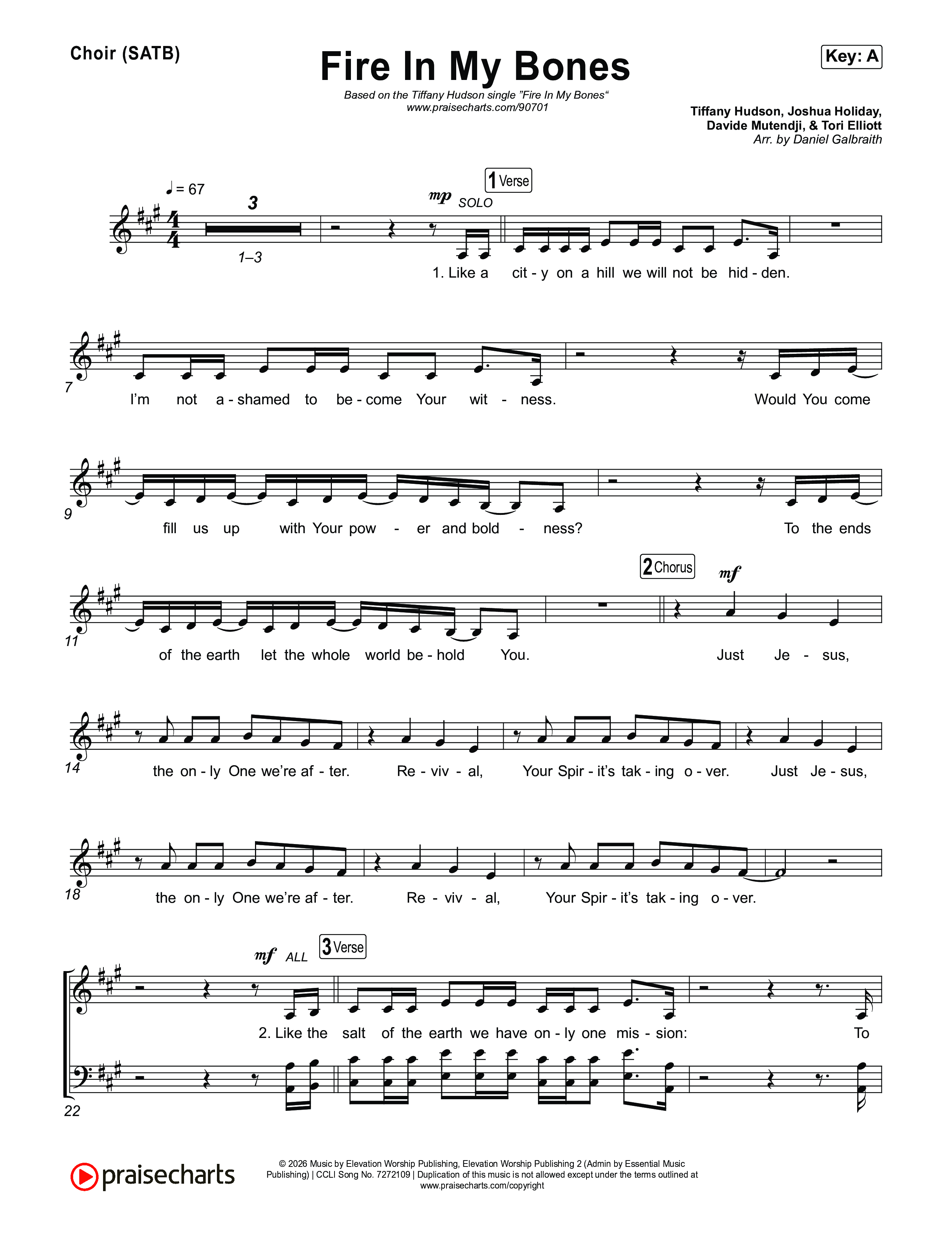Fire In My Bones Choir Sheet (SATB) (Tiffany Hudson)