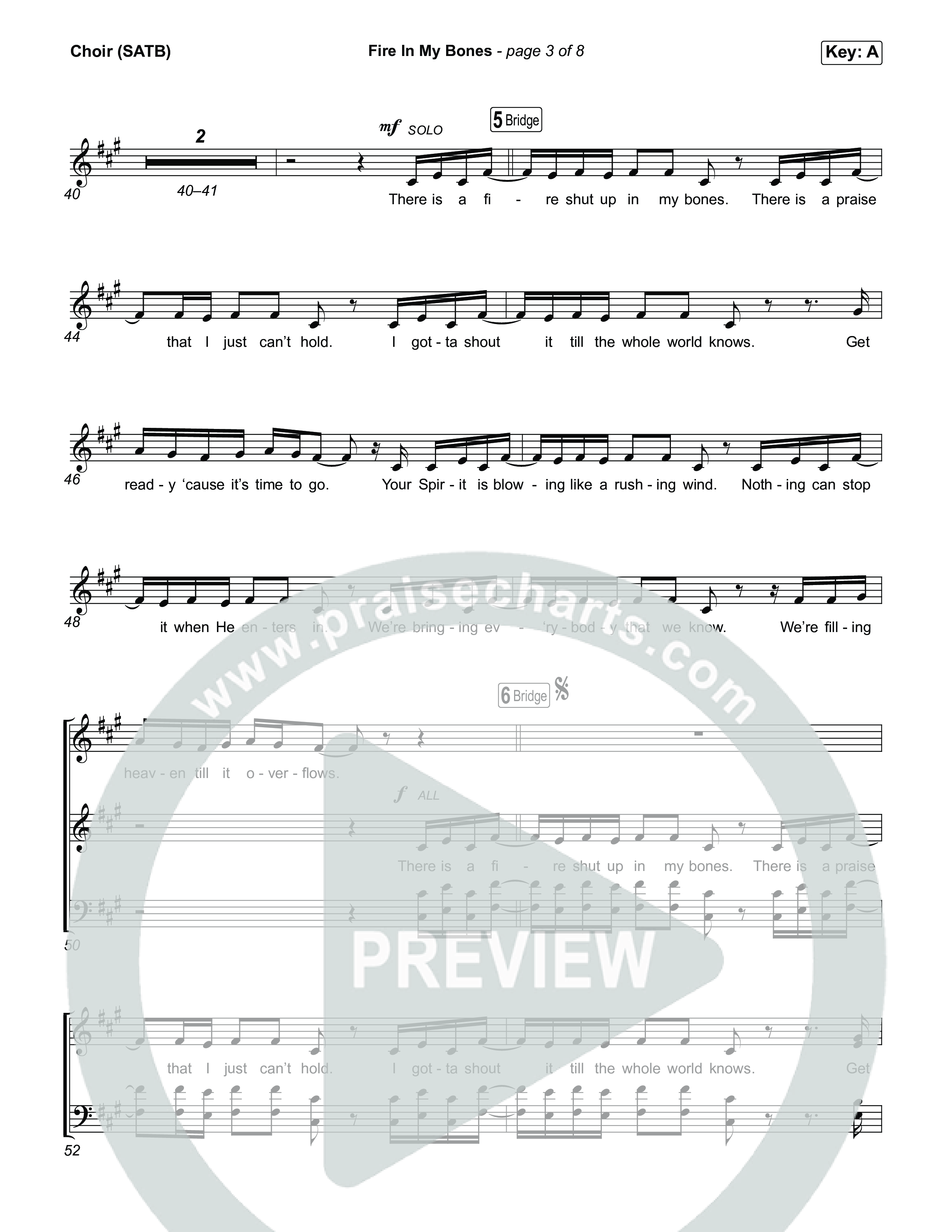 Fire In My Bones Choir Sheet (SATB) (Tiffany Hudson)