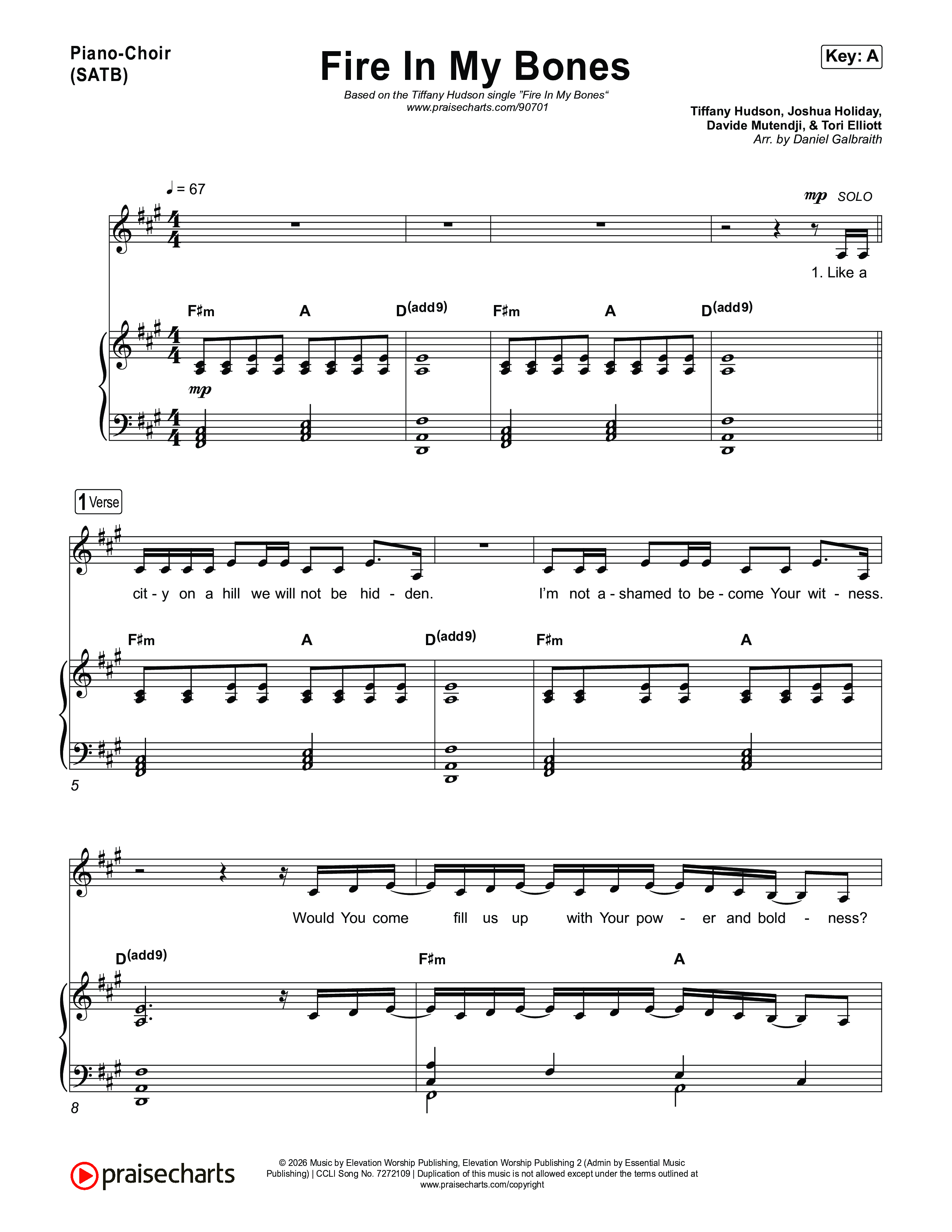 Fire In My Bones Piano/Vocal (SATB) (Tiffany Hudson)
