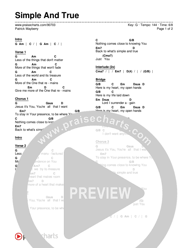 Simple And True Chords & Lyrics (Patrick Mayberry)