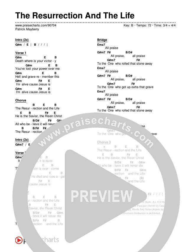 The Resurrection And The Life Chords & Lyrics (Patrick Mayberry)