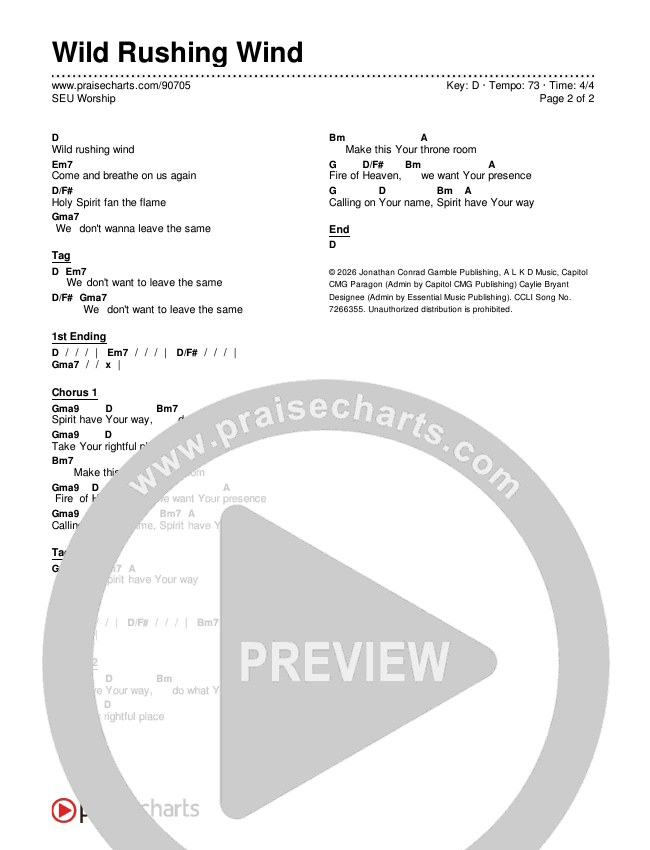 Wild Rushing Wind Chords & Lyrics (SEU Worship)