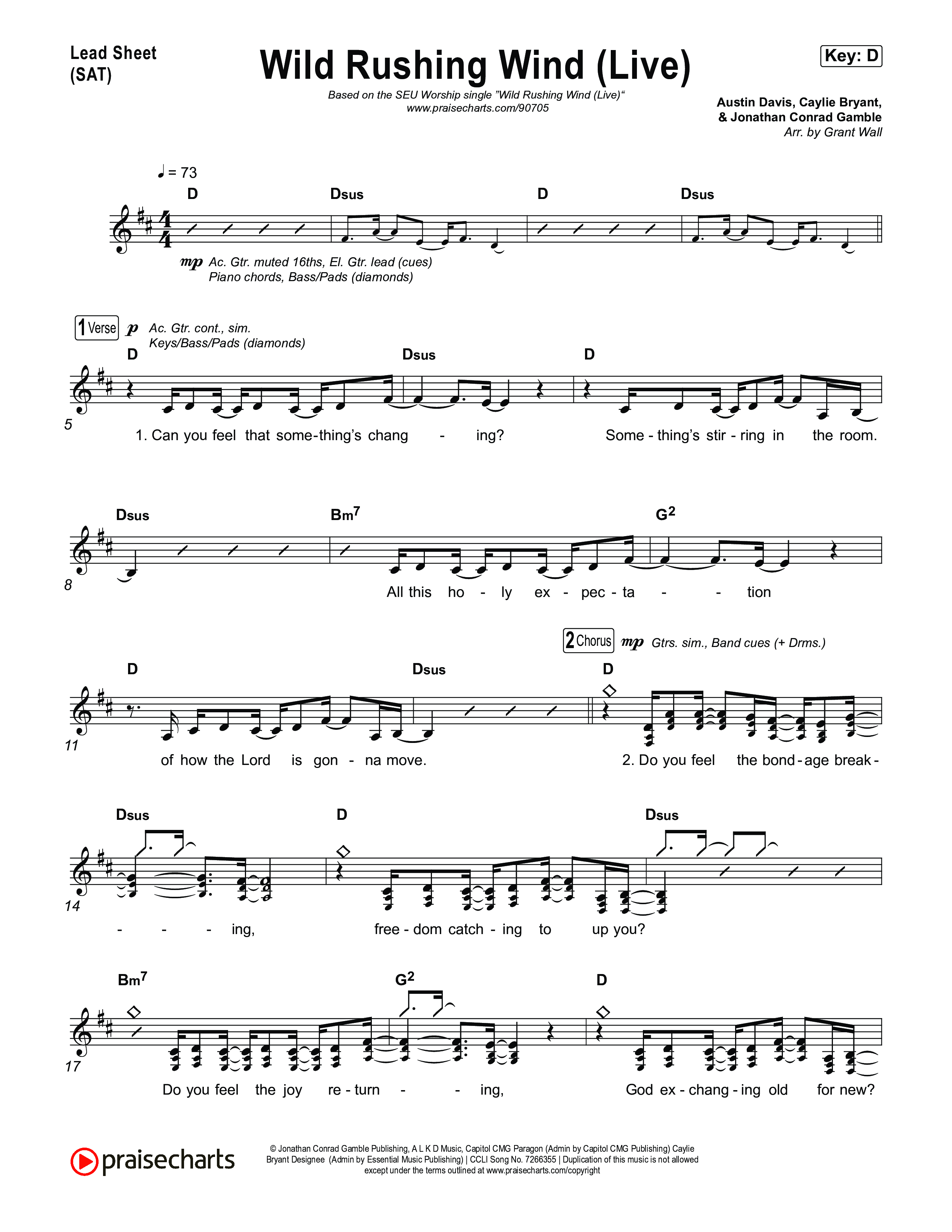 Wild Rushing Wind Lead Sheet (SAT) (SEU Worship)