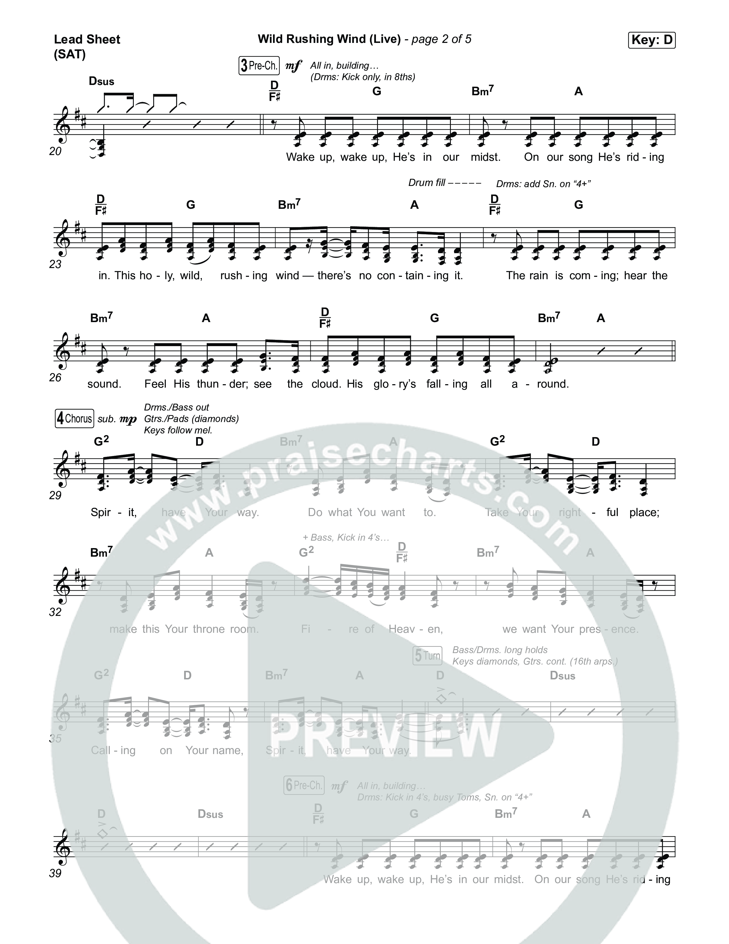 Wild Rushing Wind Lead Sheet (SAT) (SEU Worship)
