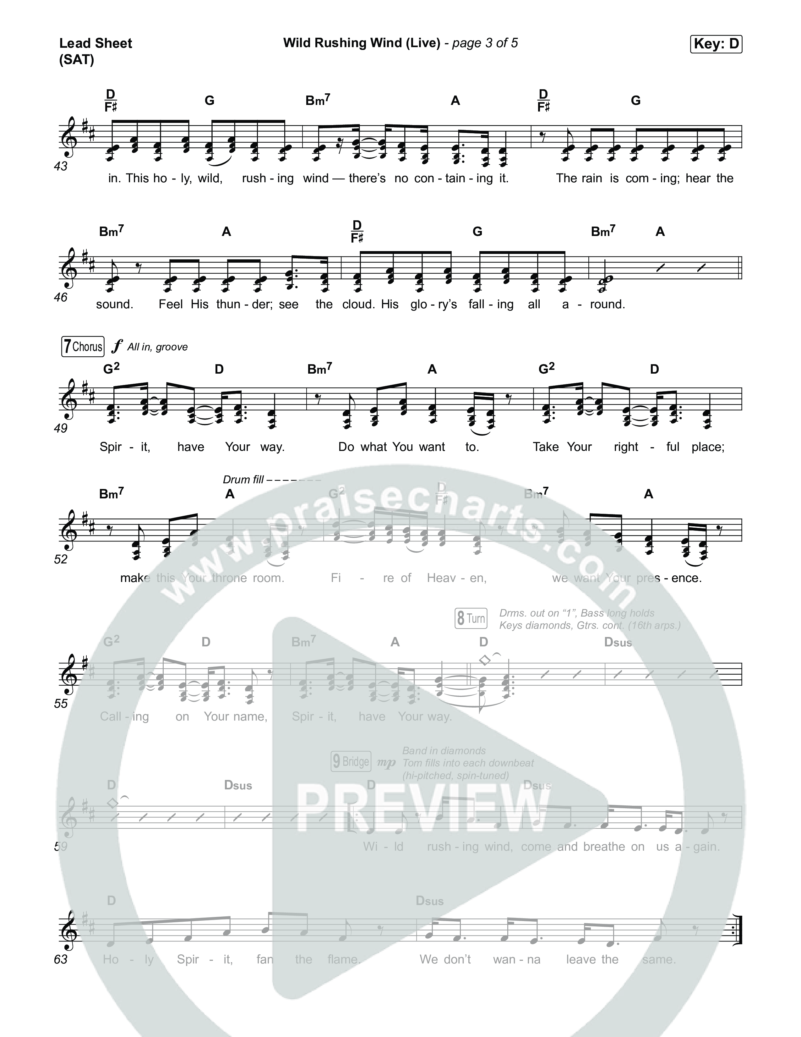 Wild Rushing Wind Lead Sheet (SAT) (SEU Worship)
